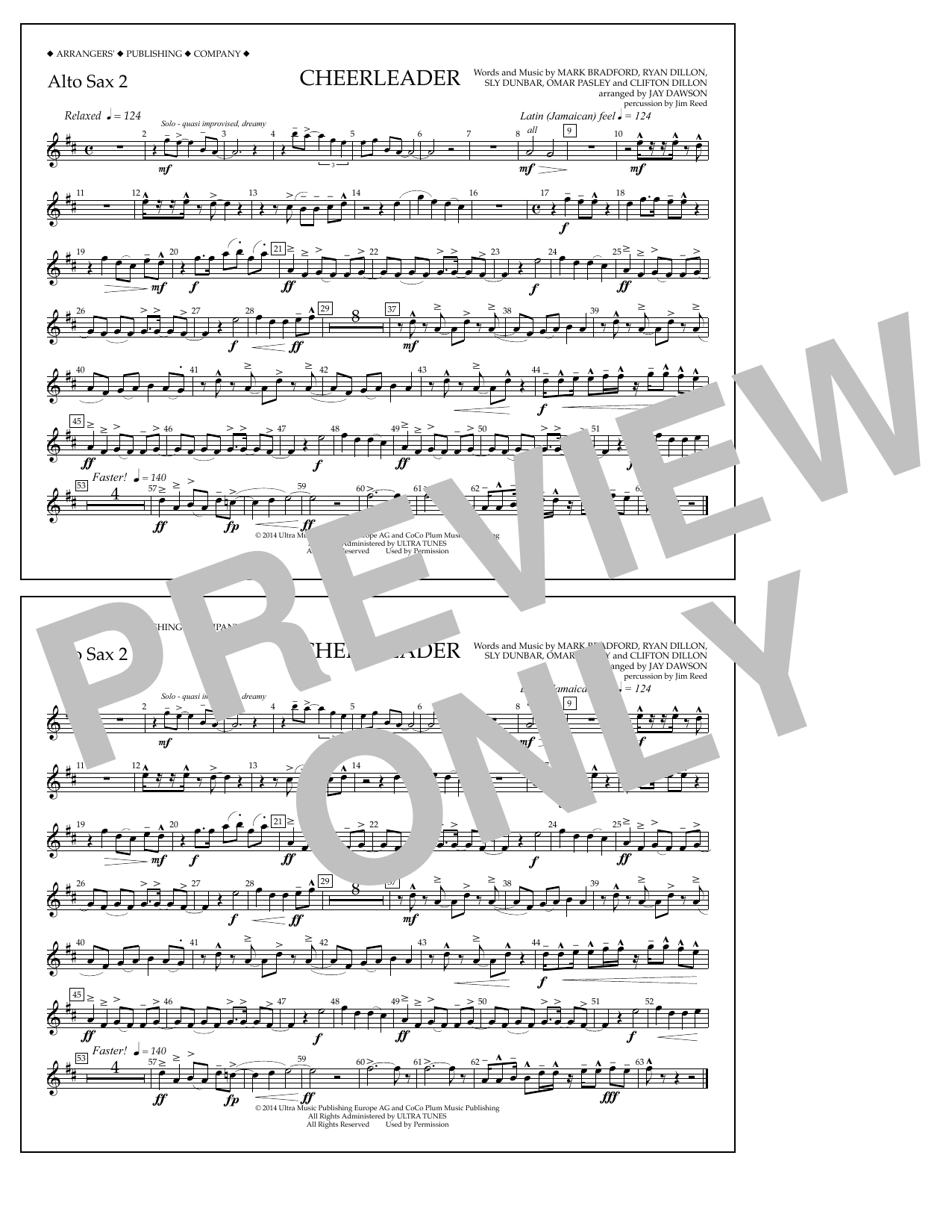 Jay Dawson Cheerleader - Alto Sax 2 Sheet Music Notes & Chords for Marching Band - Download or Print PDF