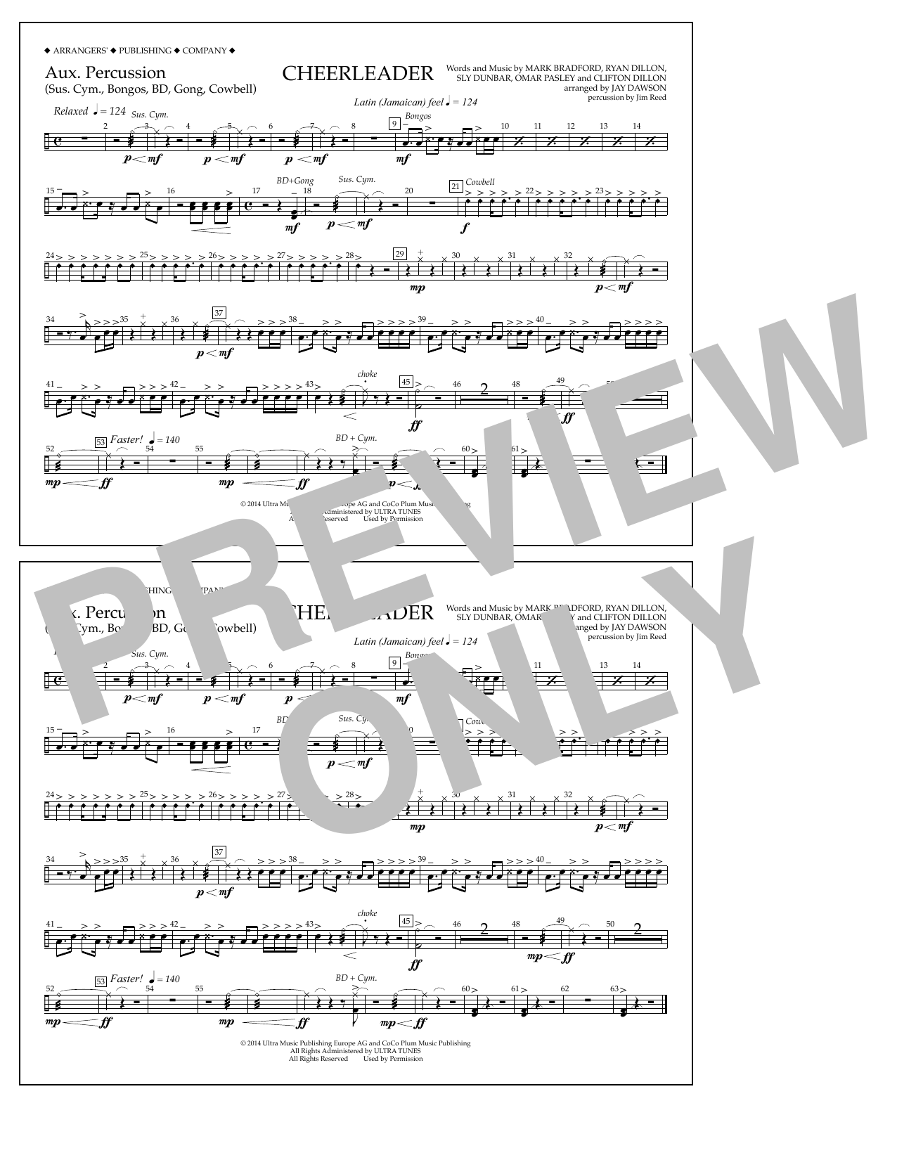 Jay Dawson Cheerleader - Aux. Percussion Sheet Music Notes & Chords for Marching Band - Download or Print PDF