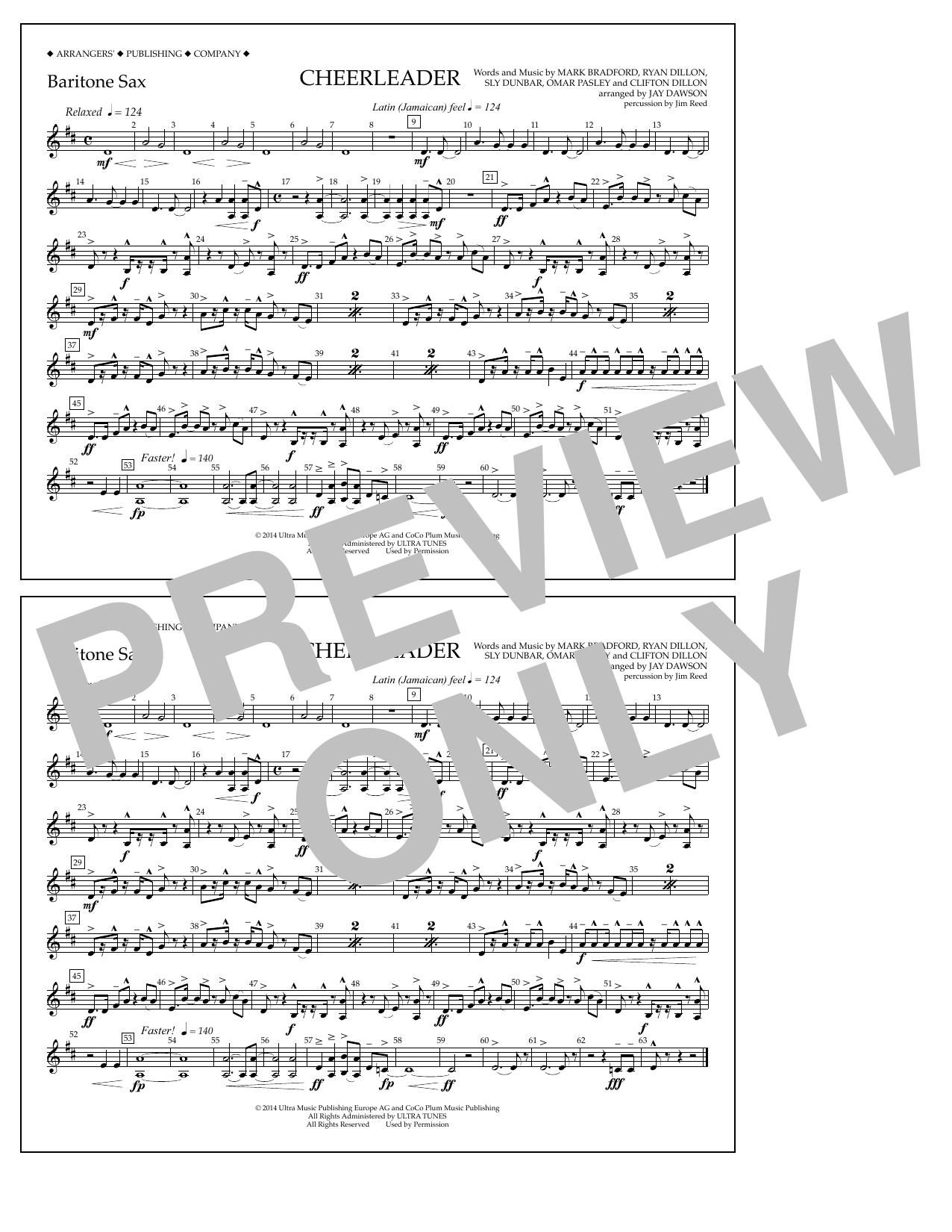 Jay Dawson Cheerleader - Baritone Sax Sheet Music Notes & Chords for Marching Band - Download or Print PDF