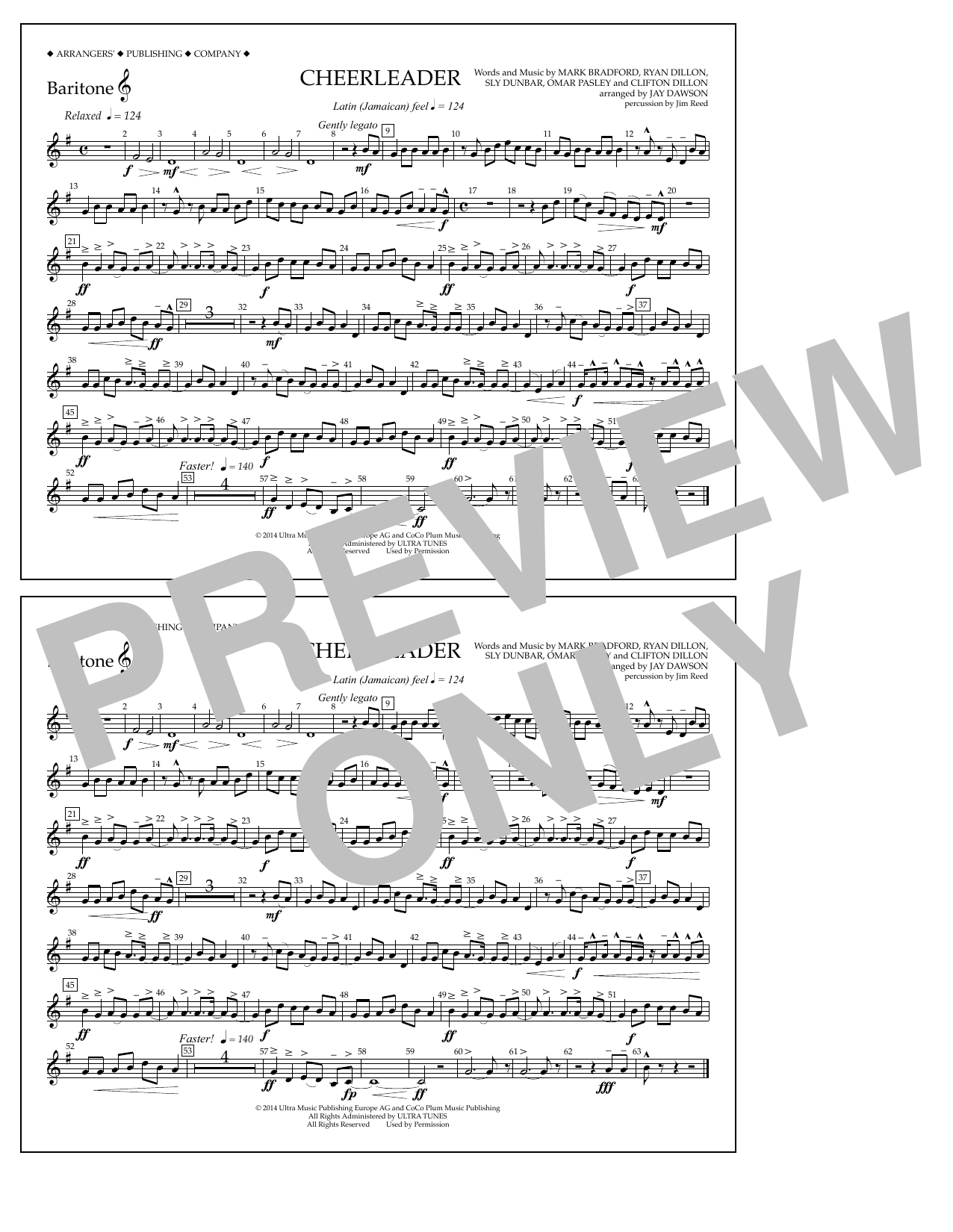 Jay Dawson Cheerleader - Baritone T.C. Sheet Music Notes & Chords for Marching Band - Download or Print PDF