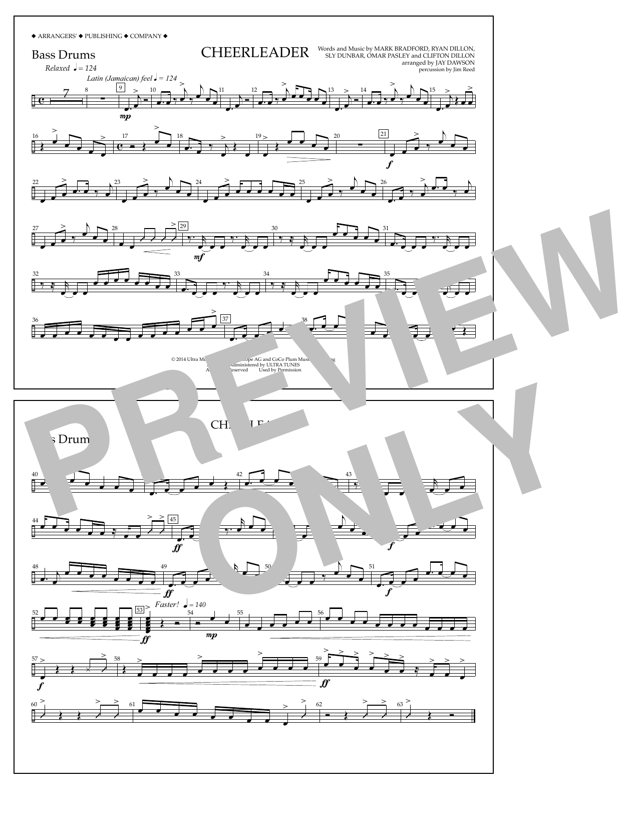 Jay Dawson Cheerleader - Bass Drums Sheet Music Notes & Chords for Marching Band - Download or Print PDF