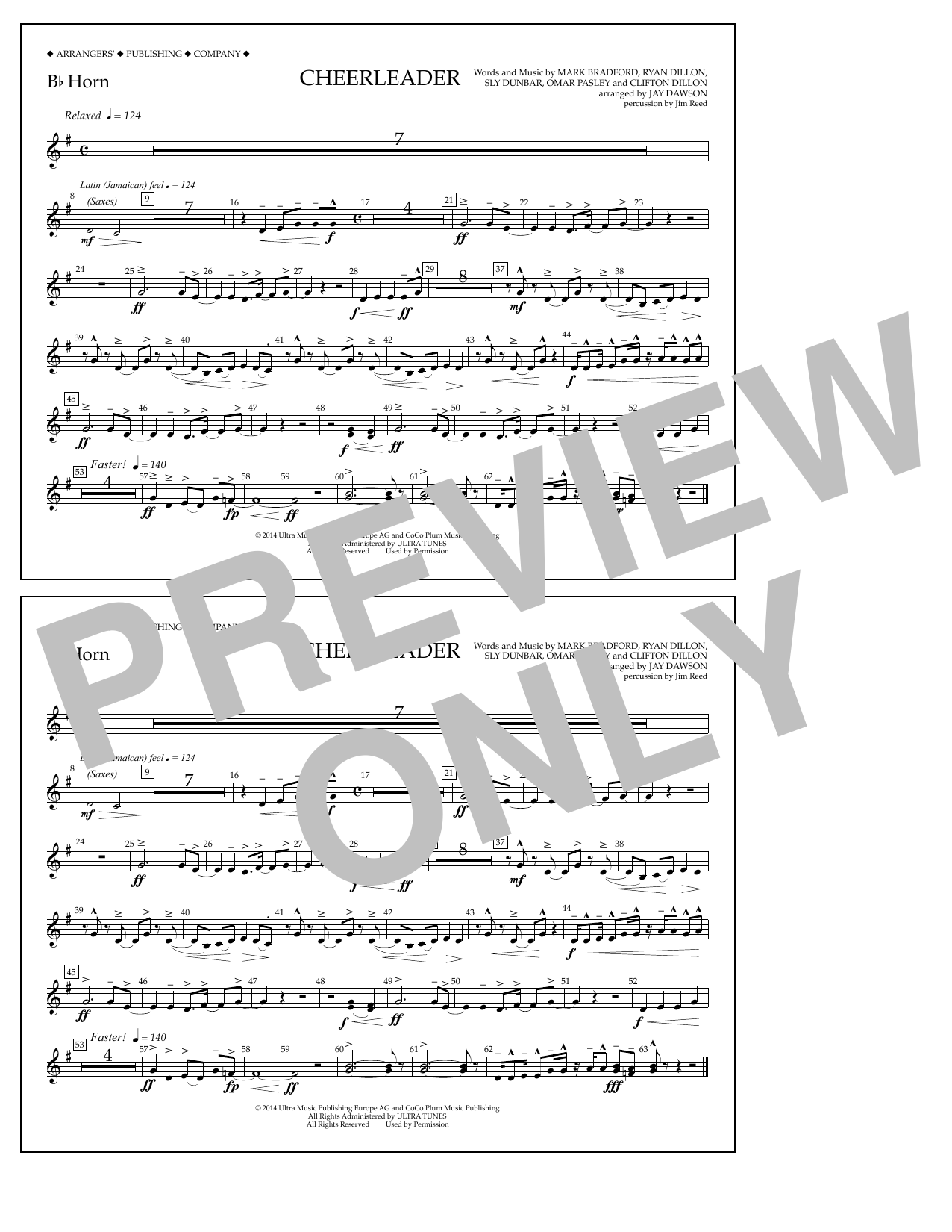 Jay Dawson Cheerleader - Bb Horn Sheet Music Notes & Chords for Marching Band - Download or Print PDF