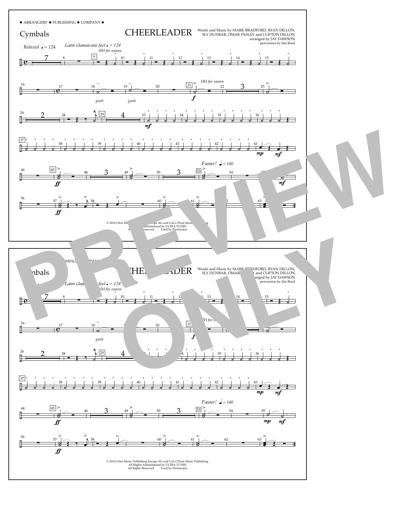 Jay Dawson Cheerleader - Cymbals Sheet Music Notes & Chords for Marching Band - Download or Print PDF