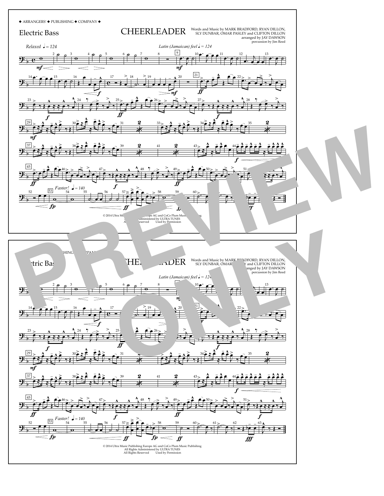 Jay Dawson Cheerleader - Electric Bass Sheet Music Notes & Chords for Marching Band - Download or Print PDF