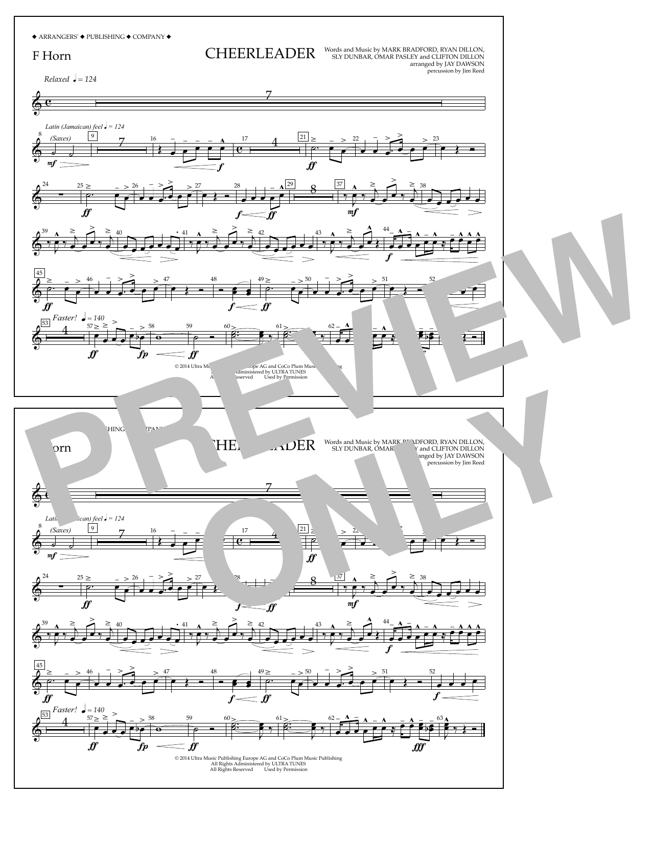 Jay Dawson Cheerleader - F Horn Sheet Music Notes & Chords for Marching Band - Download or Print PDF