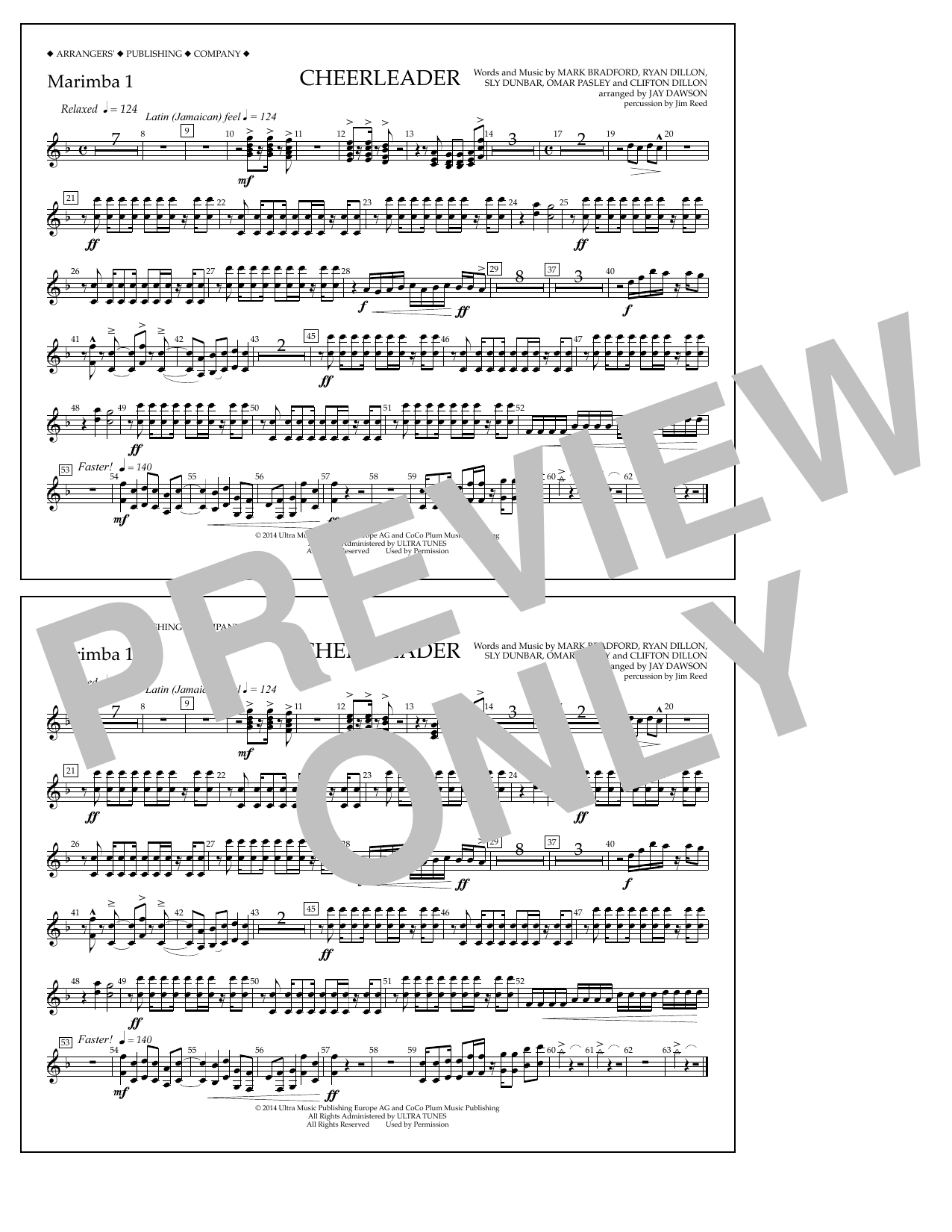 Jay Dawson Cheerleader - Marimba 1 Sheet Music Notes & Chords for Marching Band - Download or Print PDF