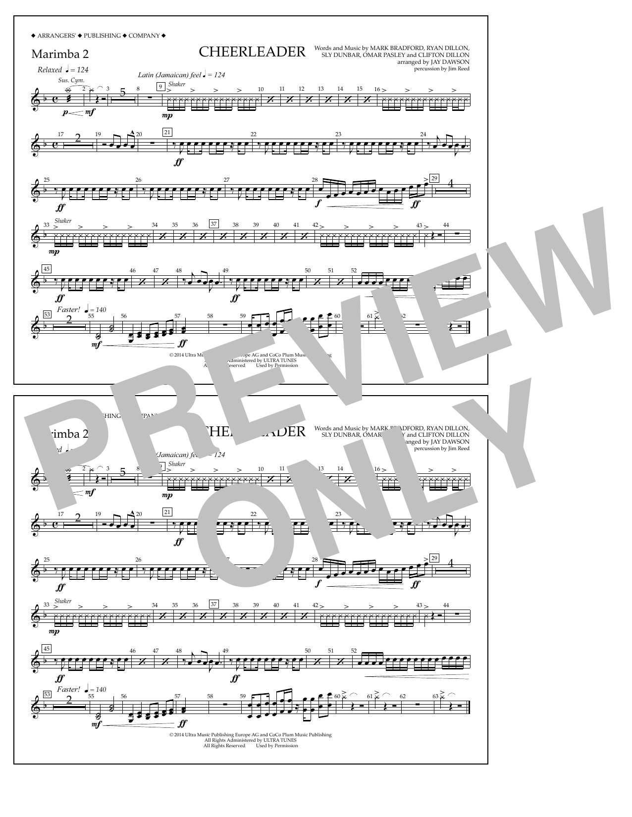 Jay Dawson Cheerleader - Marimba 2 Sheet Music Notes & Chords for Marching Band - Download or Print PDF