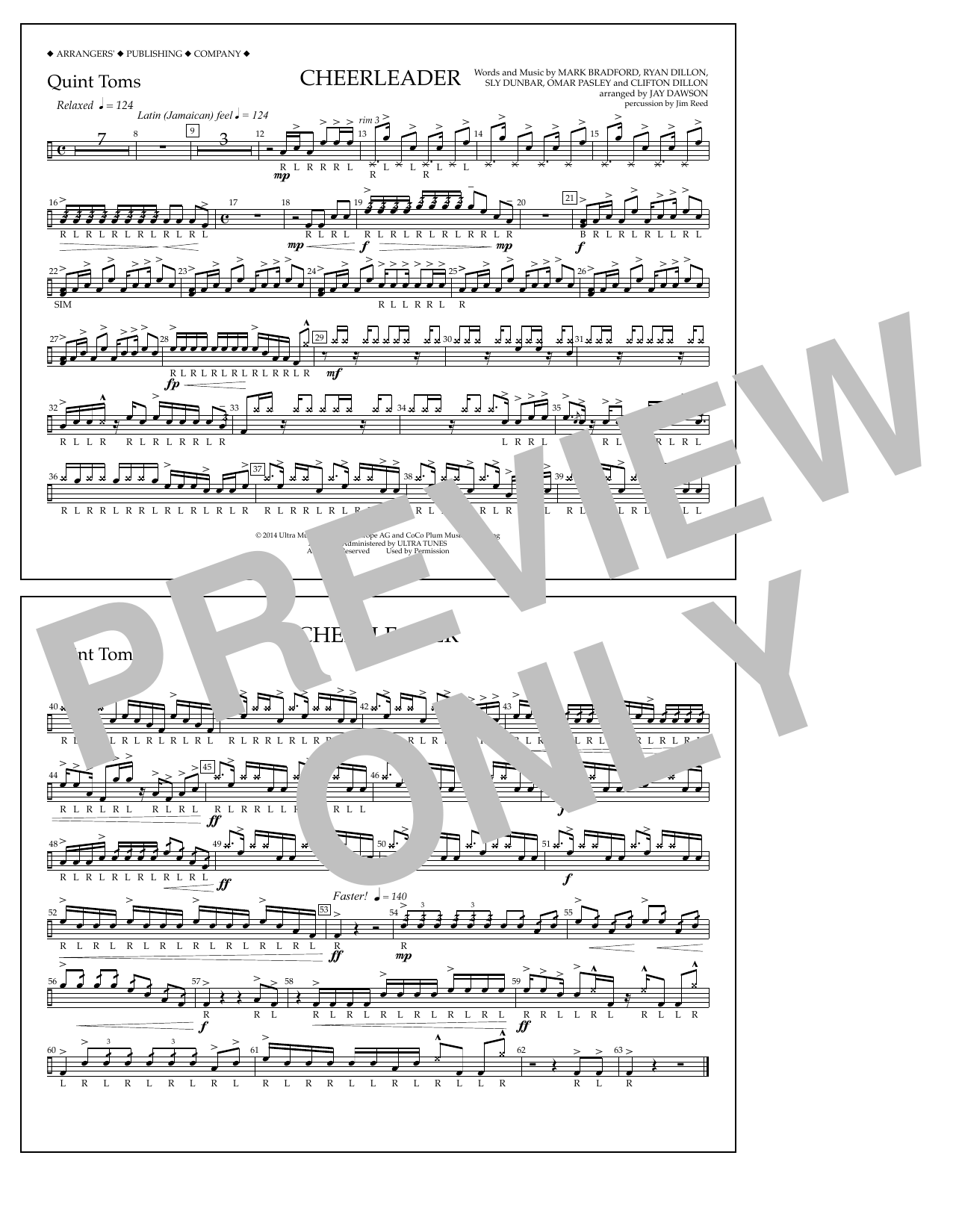 Jay Dawson Cheerleader - Quint-Toms Sheet Music Notes & Chords for Marching Band - Download or Print PDF