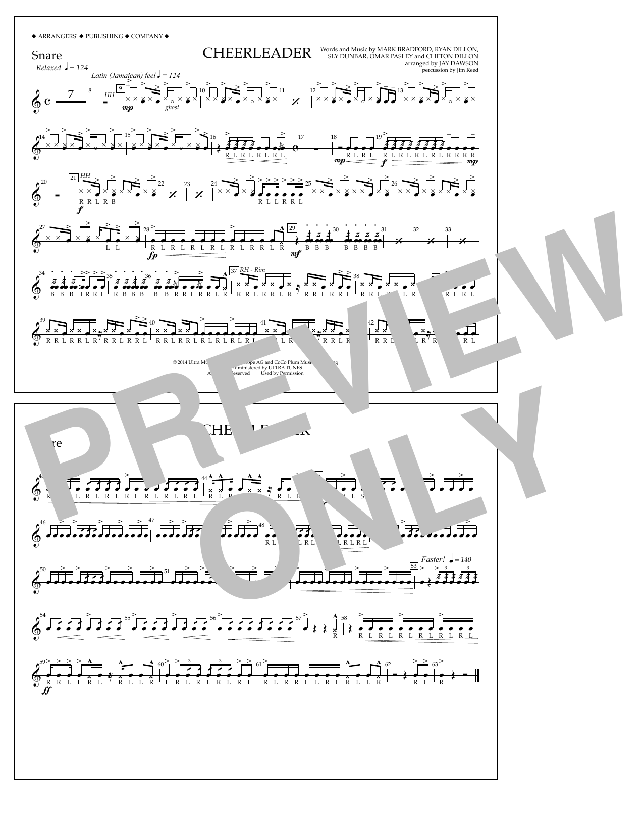 Jay Dawson Cheerleader - Snare Sheet Music Notes & Chords for Marching Band - Download or Print PDF
