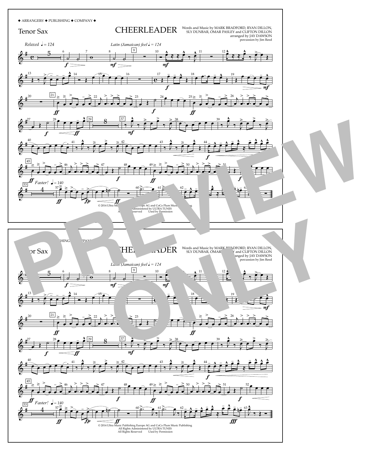 Jay Dawson Cheerleader - Tenor Sax Sheet Music Notes & Chords for Marching Band - Download or Print PDF