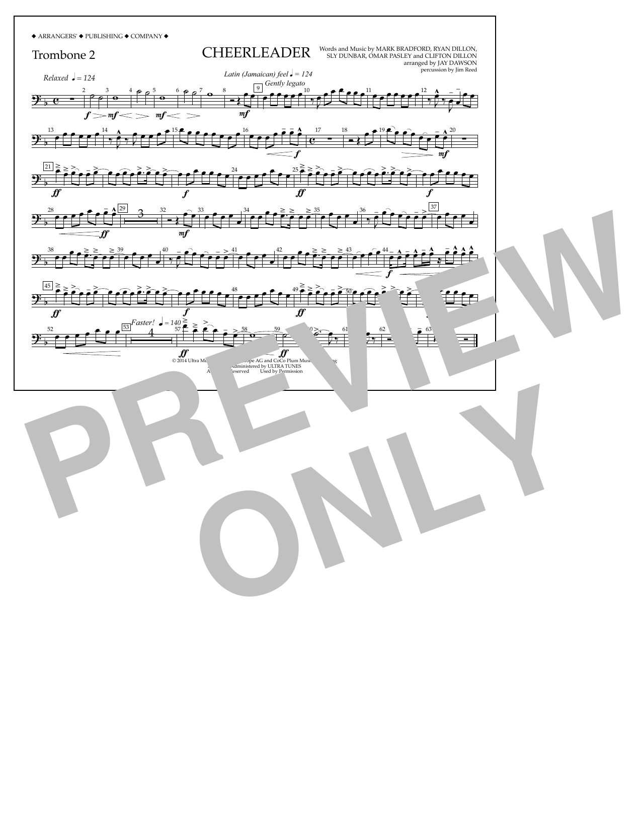 Jay Dawson Cheerleader - Trombone 2 Sheet Music Notes & Chords for Marching Band - Download or Print PDF