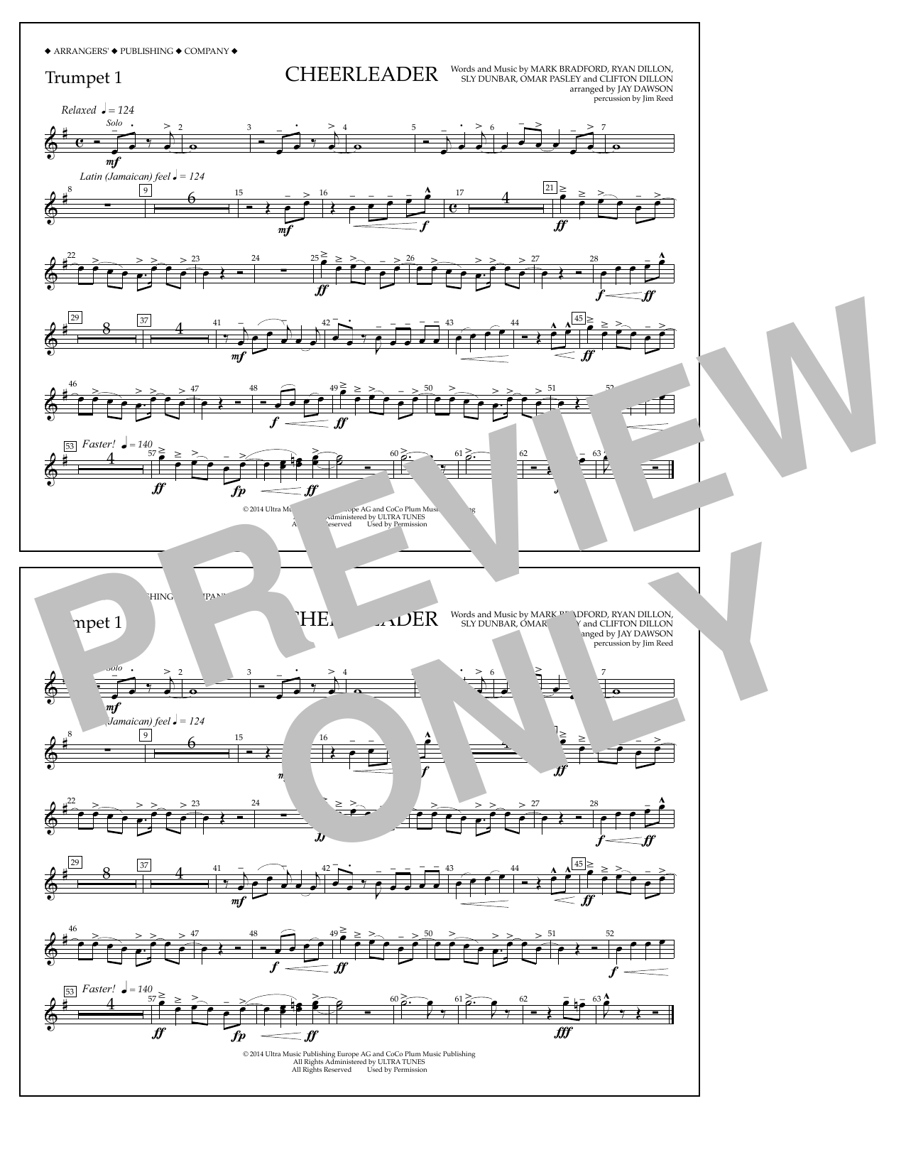 Jay Dawson Cheerleader - Trumpet 1 Sheet Music Notes & Chords for Marching Band - Download or Print PDF