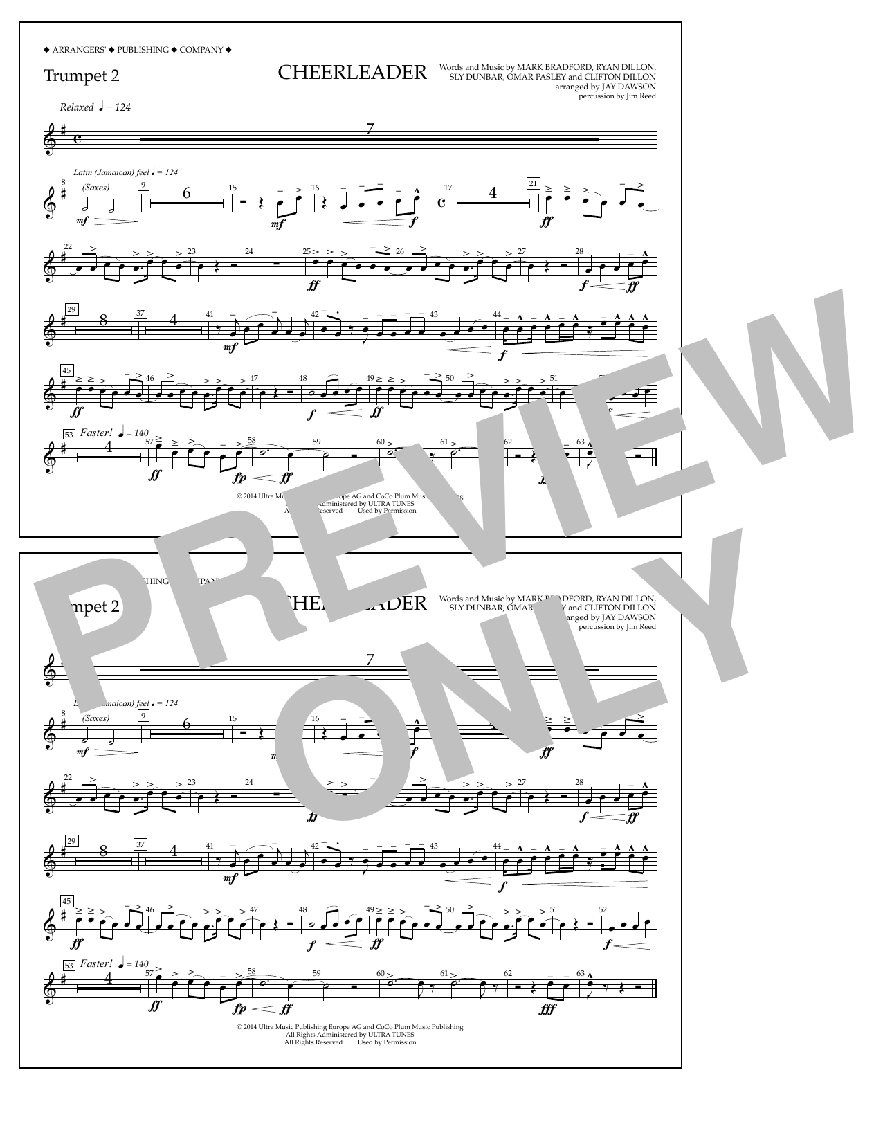 Jay Dawson Cheerleader - Trumpet 2 Sheet Music Notes & Chords for Marching Band - Download or Print PDF