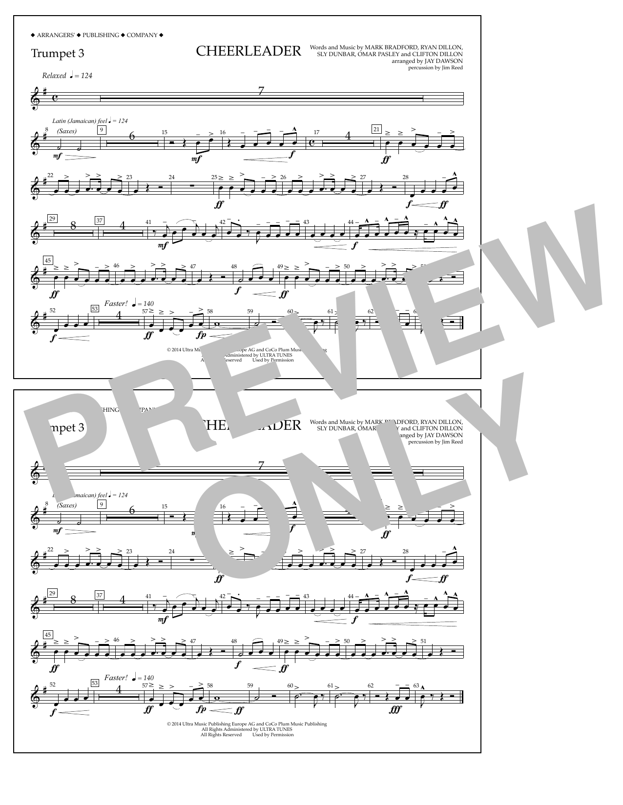Jay Dawson Cheerleader - Trumpet 3 Sheet Music Notes & Chords for Marching Band - Download or Print PDF