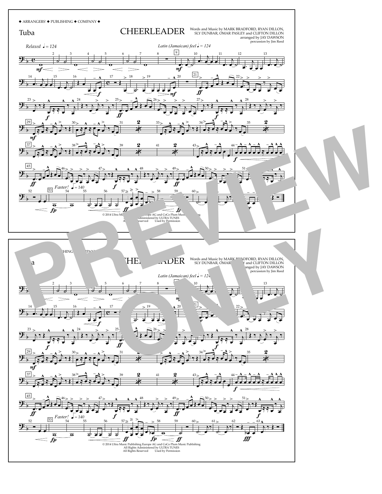 Jay Dawson Cheerleader - Tuba Sheet Music Notes & Chords for Marching Band - Download or Print PDF