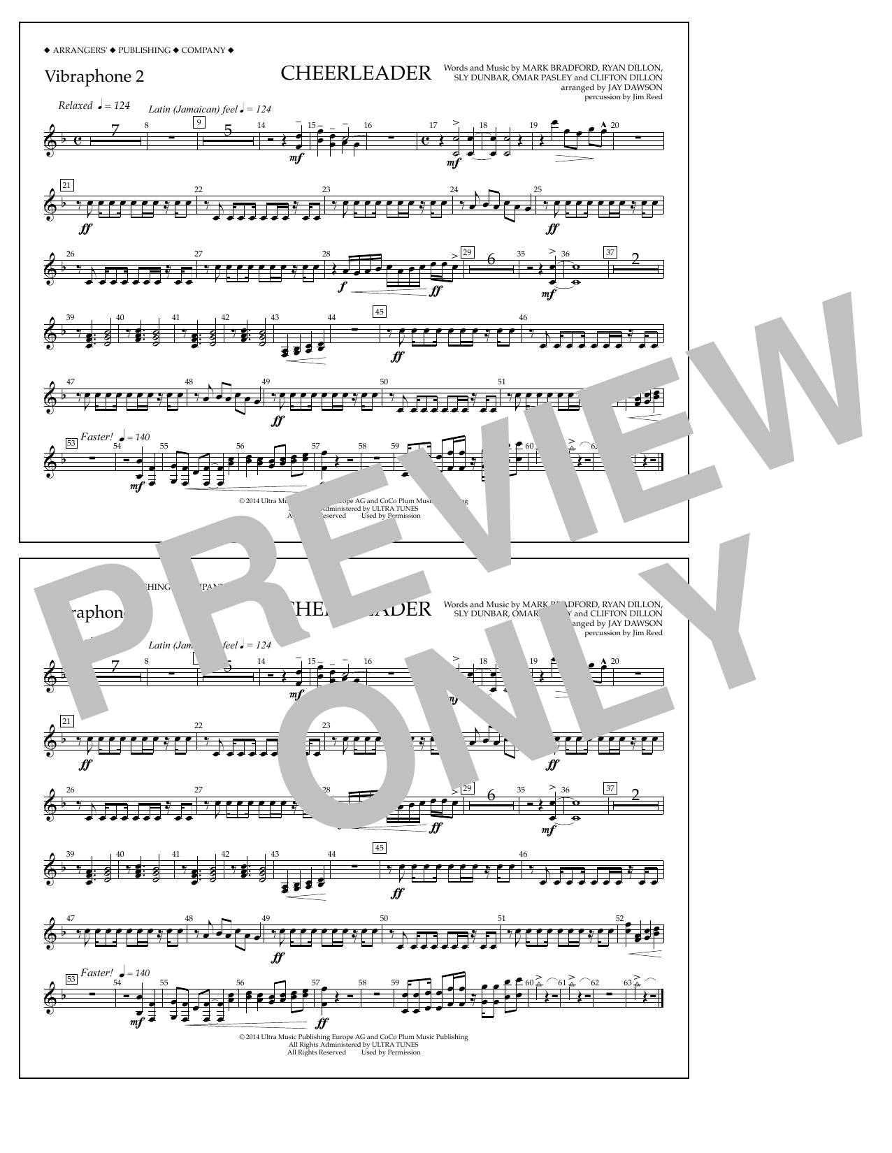 Jay Dawson Cheerleader - Vibraphone 2 Sheet Music Notes & Chords for Marching Band - Download or Print PDF