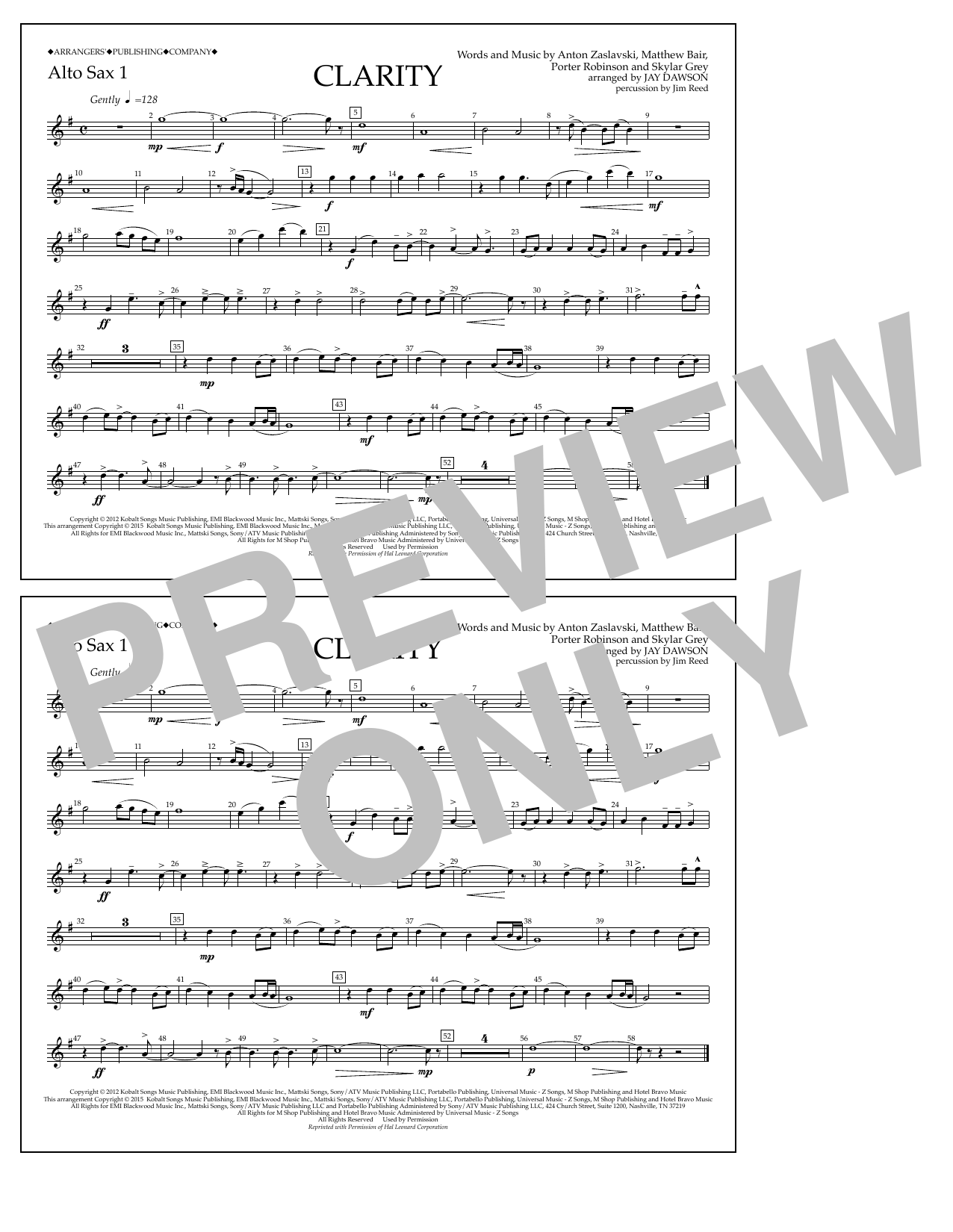 Jay Dawson Clarity - Alto Sax 1 Sheet Music Notes & Chords for Marching Band - Download or Print PDF