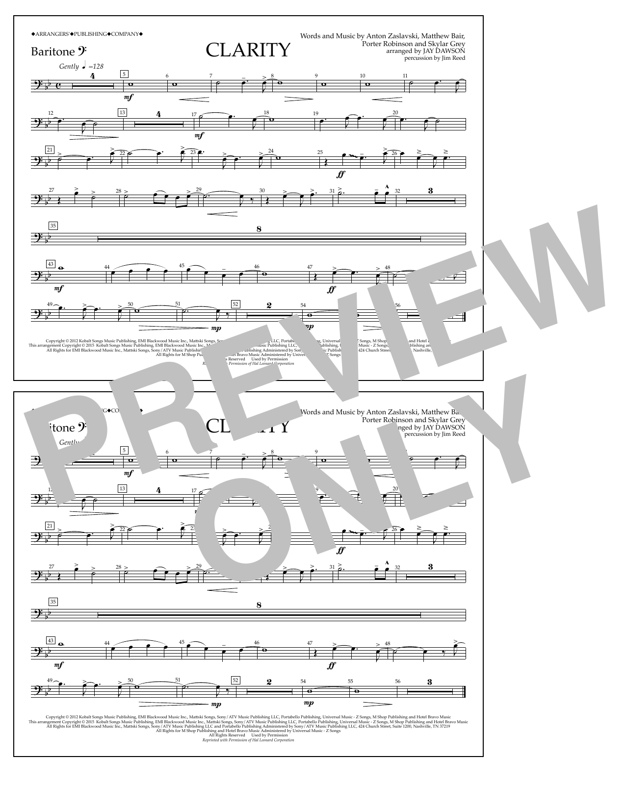 Jay Dawson Clarity - Baritone B.C. Sheet Music Notes & Chords for Marching Band - Download or Print PDF