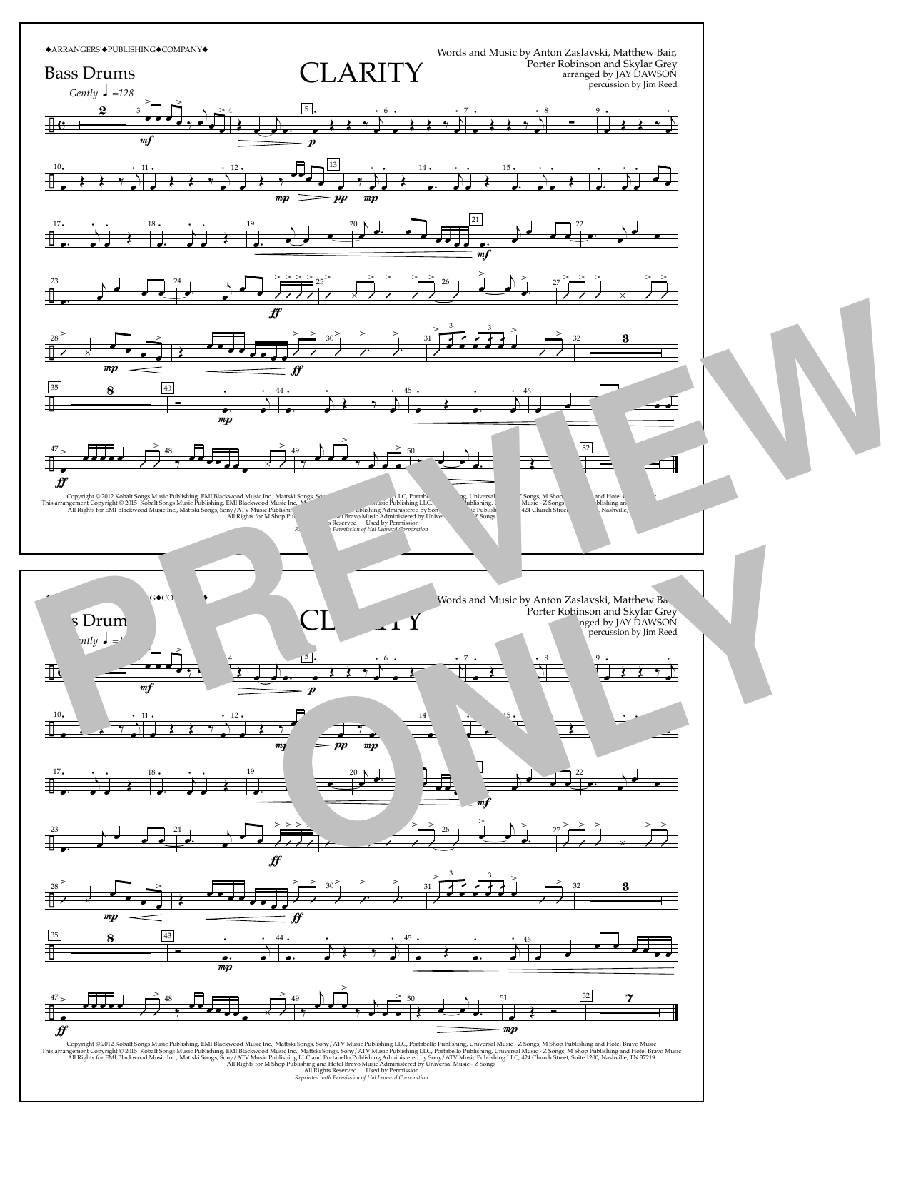 Jay Dawson Clarity - Bass Drums Sheet Music Notes & Chords for Marching Band - Download or Print PDF