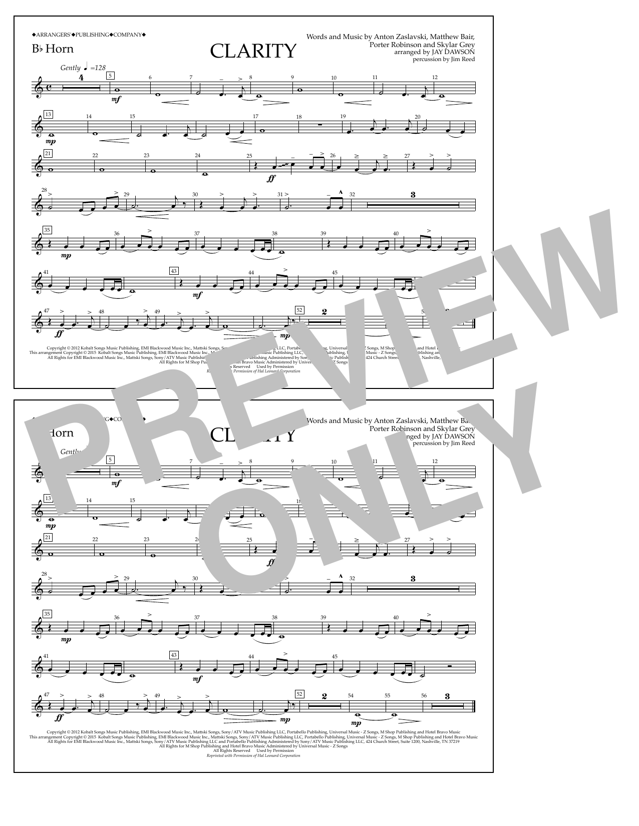 Jay Dawson Clarity - Bb Horn Sheet Music Notes & Chords for Marching Band - Download or Print PDF