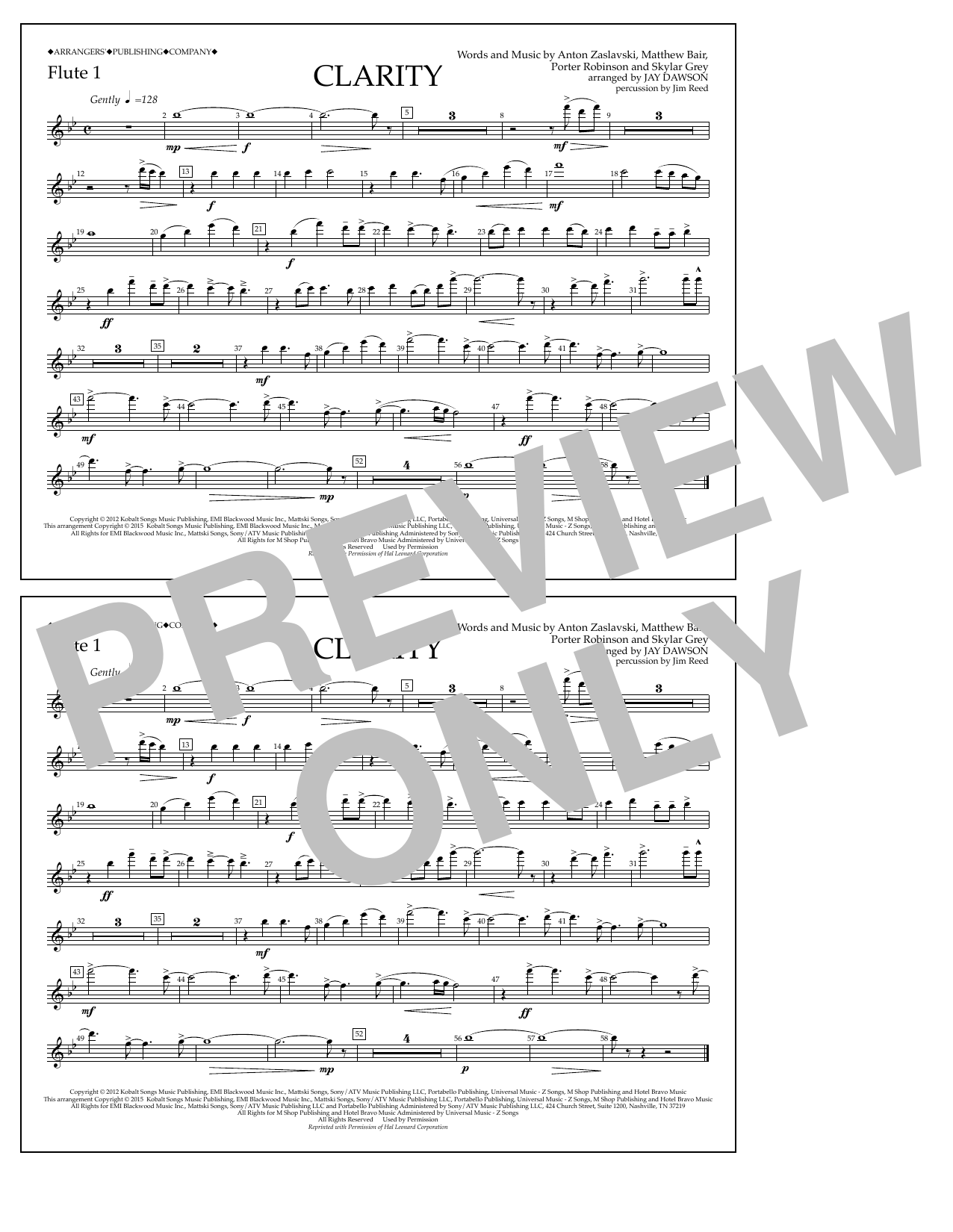 Jay Dawson Clarity - Flute 1 Sheet Music Notes & Chords for Marching Band - Download or Print PDF