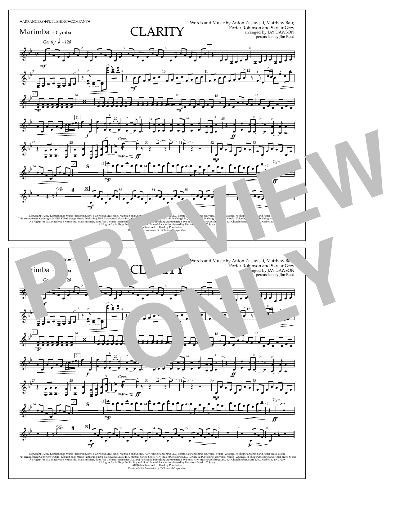 Jay Dawson Clarity - Marimba Sheet Music Notes & Chords for Marching Band - Download or Print PDF