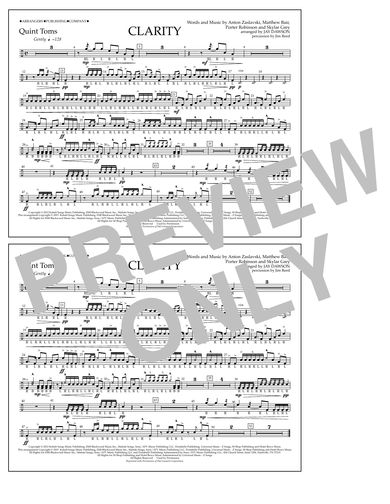 Jay Dawson Clarity - Quint-Toms Sheet Music Notes & Chords for Marching Band - Download or Print PDF