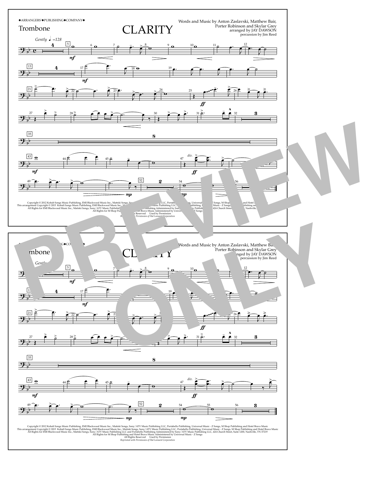Jay Dawson Clarity - Trombone Sheet Music Notes & Chords for Marching Band - Download or Print PDF