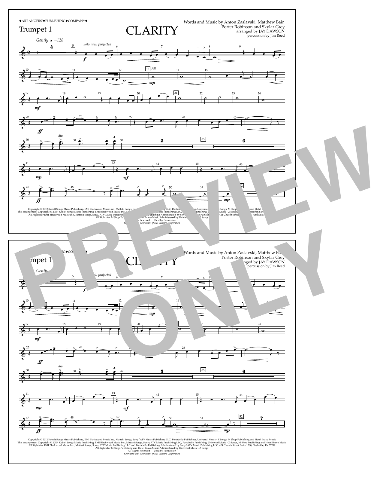 Jay Dawson Clarity - Trumpet 1 Sheet Music Notes & Chords for Marching Band - Download or Print PDF