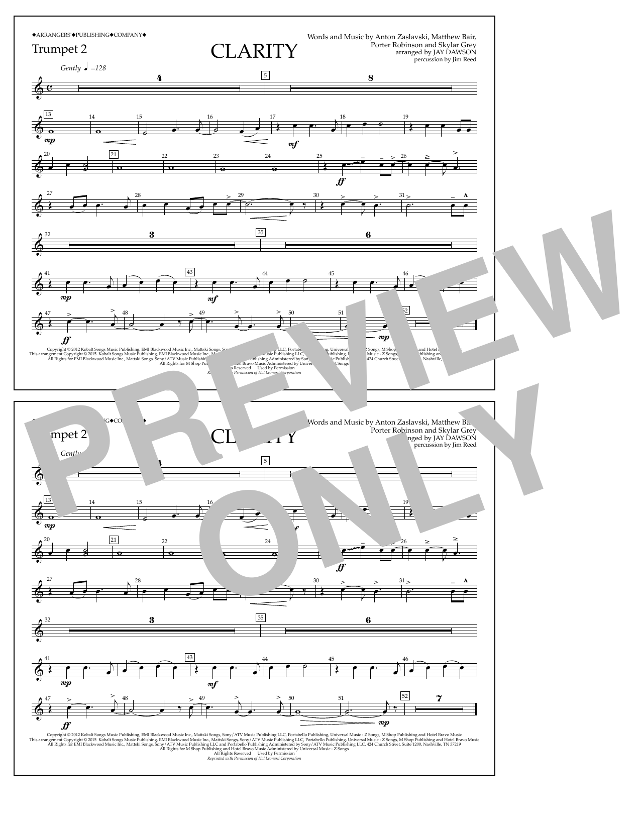Jay Dawson Clarity - Trumpet 2 Sheet Music Notes & Chords for Marching Band - Download or Print PDF