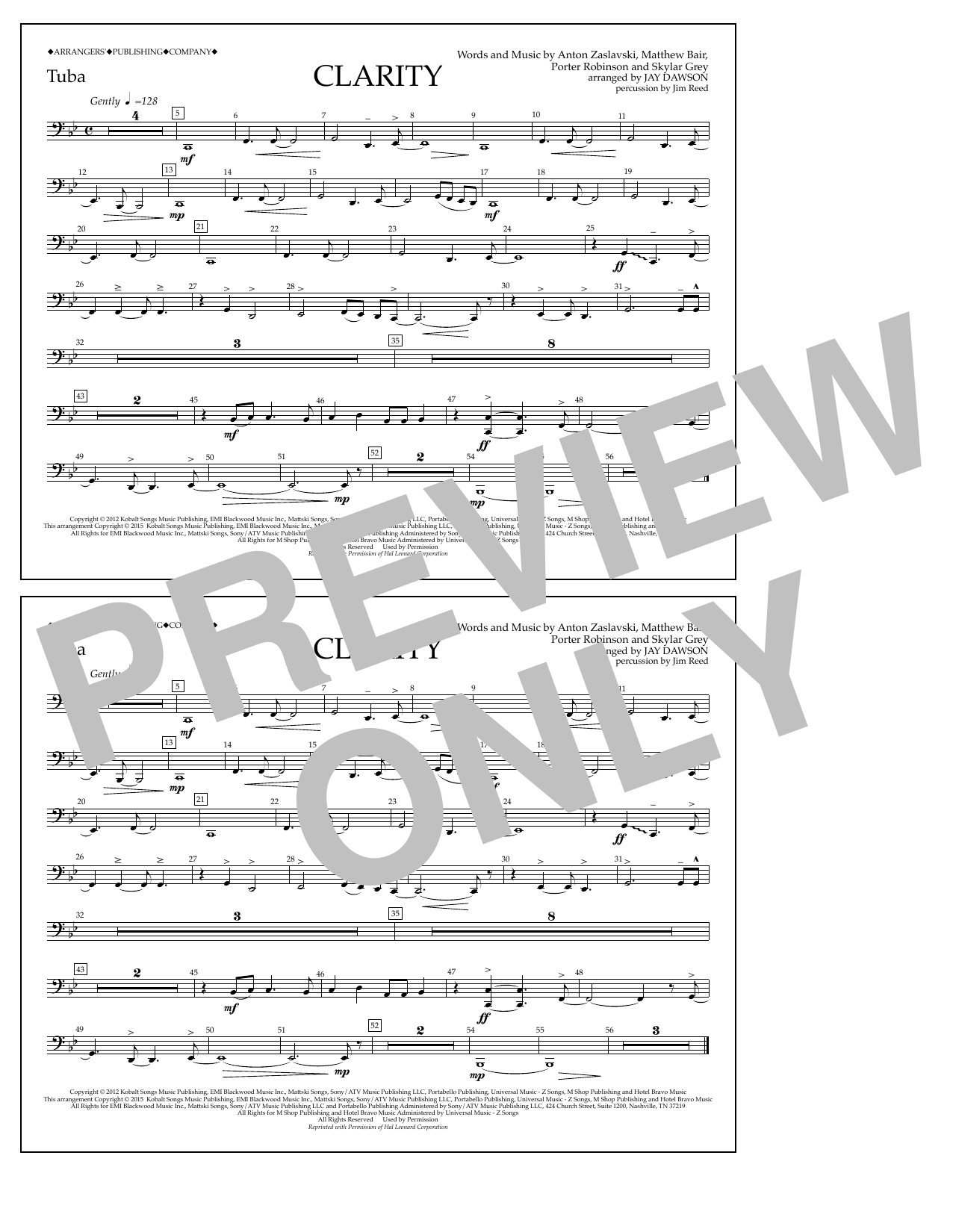 Jay Dawson Clarity - Tuba Sheet Music Notes & Chords for Marching Band - Download or Print PDF
