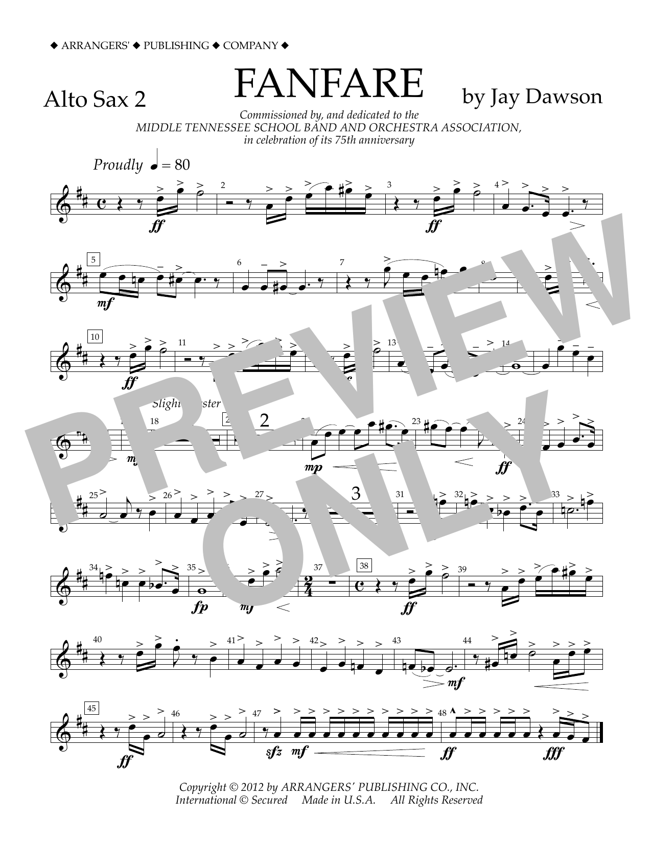 Jay Dawson Fanfare - Alto Sax 2 Sheet Music Notes & Chords for Concert Band - Download or Print PDF