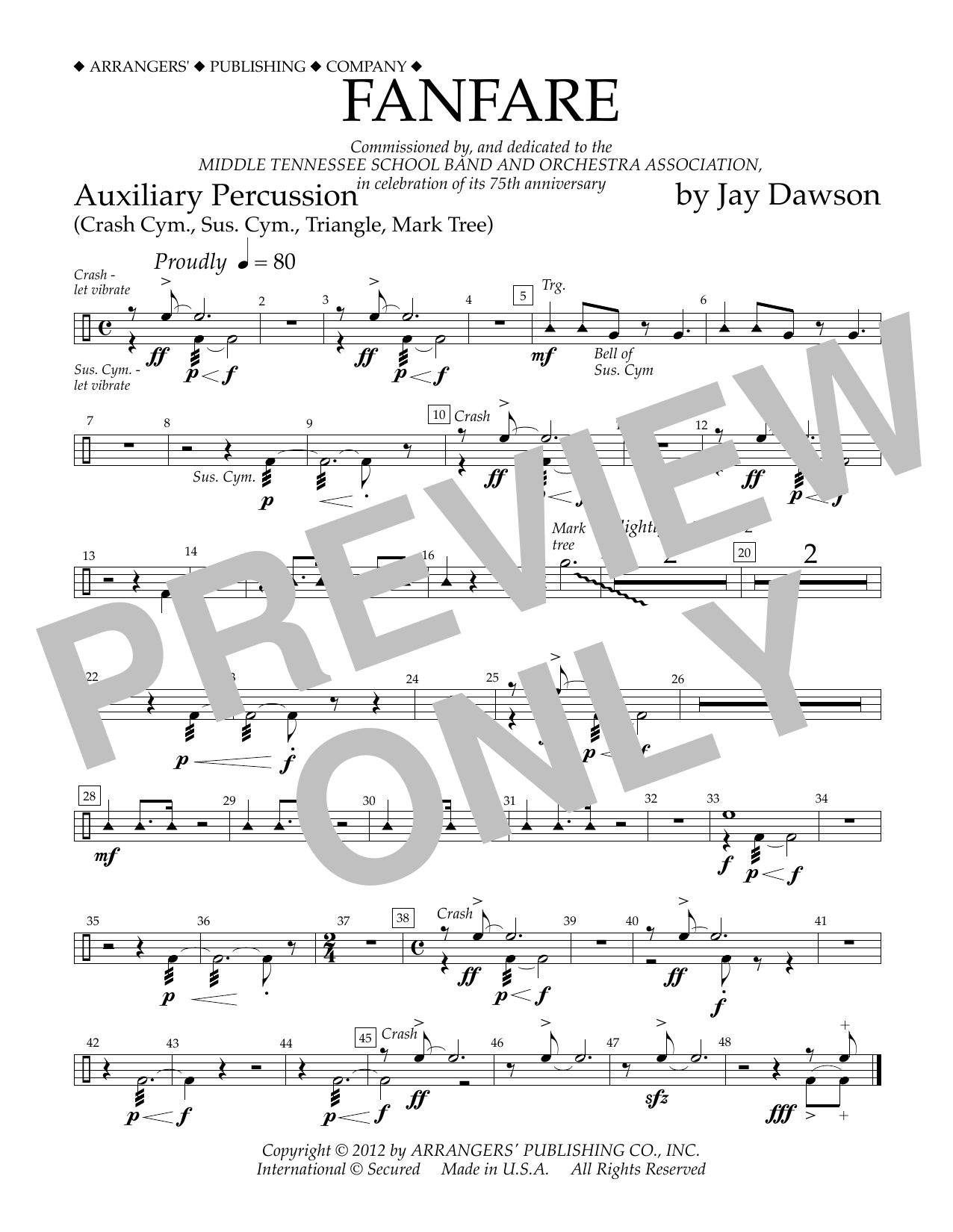 Jay Dawson Fanfare - Aux. Percussion Sheet Music Notes & Chords for Concert Band - Download or Print PDF