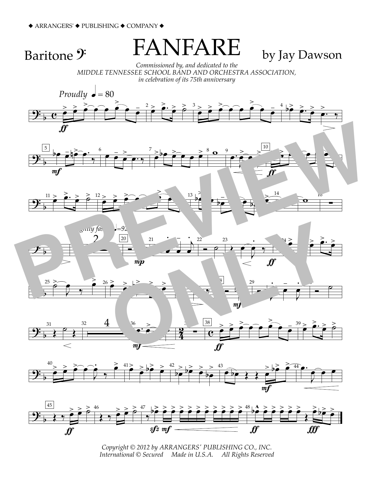 Jay Dawson Fanfare - Baritone B.C. Sheet Music Notes & Chords for Concert Band - Download or Print PDF