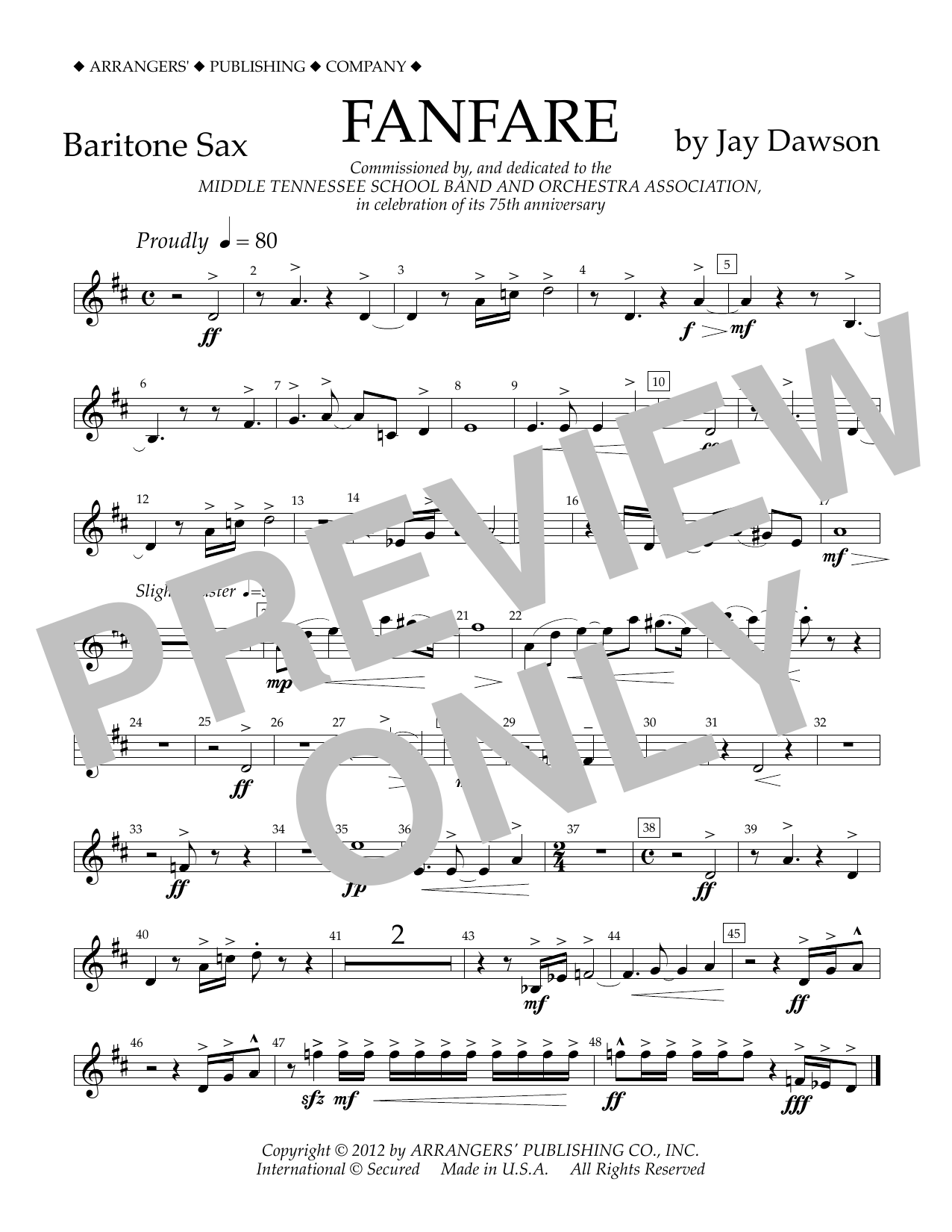 Jay Dawson Fanfare - Baritone Sax Sheet Music Notes & Chords for Concert Band - Download or Print PDF