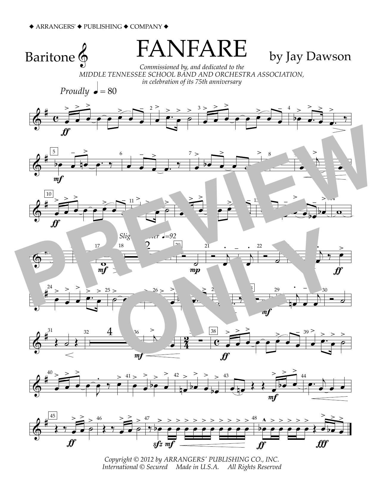 Jay Dawson Fanfare - Baritone T.C. Sheet Music Notes & Chords for Concert Band - Download or Print PDF