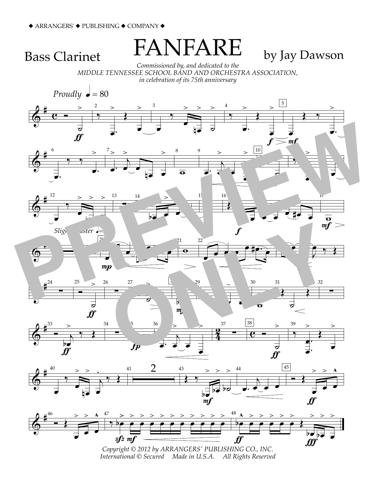 Jay Dawson Fanfare - Bass Clarinet Sheet Music Notes & Chords for Concert Band - Download or Print PDF