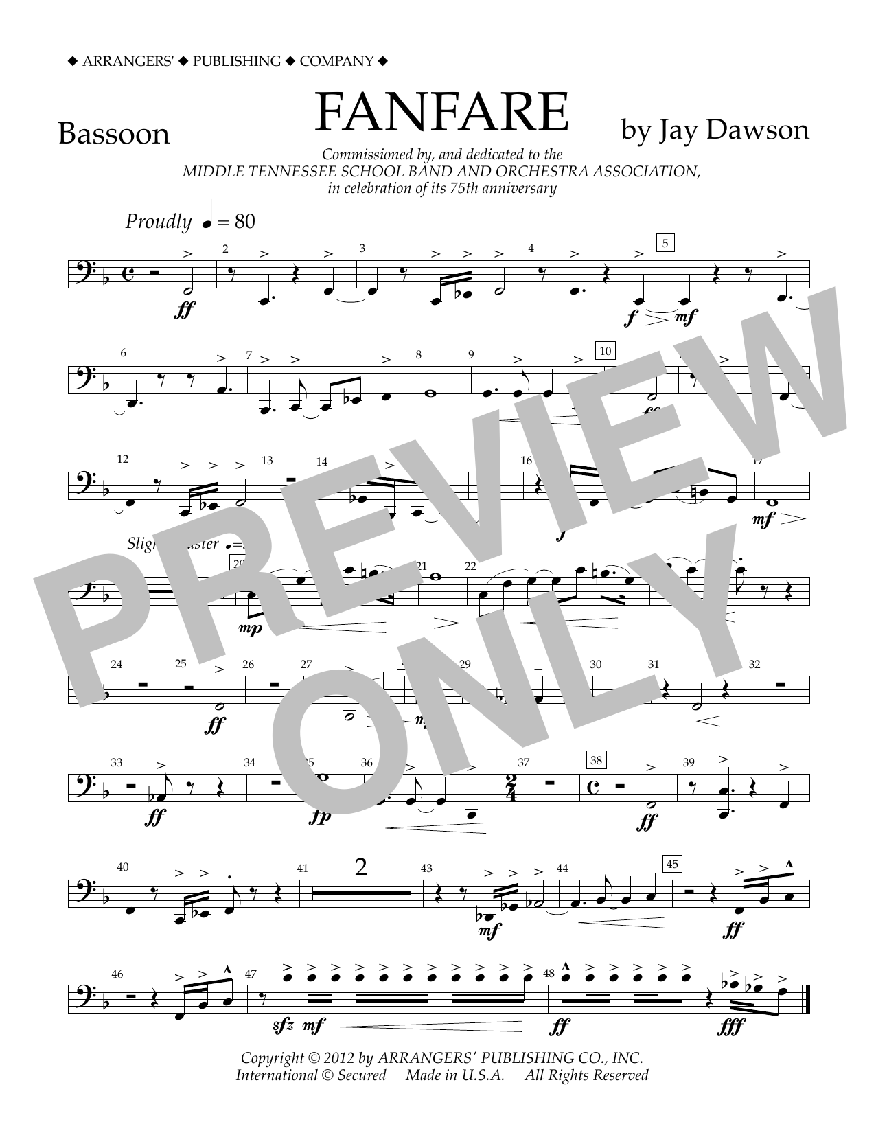 Jay Dawson Fanfare - Bassoon Sheet Music Notes & Chords for Concert Band - Download or Print PDF
