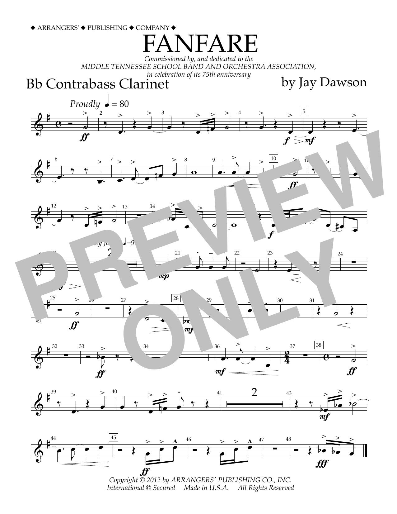 Jay Dawson Fanfare - Bb Contra Bass Clarinet Sheet Music Notes & Chords for Concert Band - Download or Print PDF