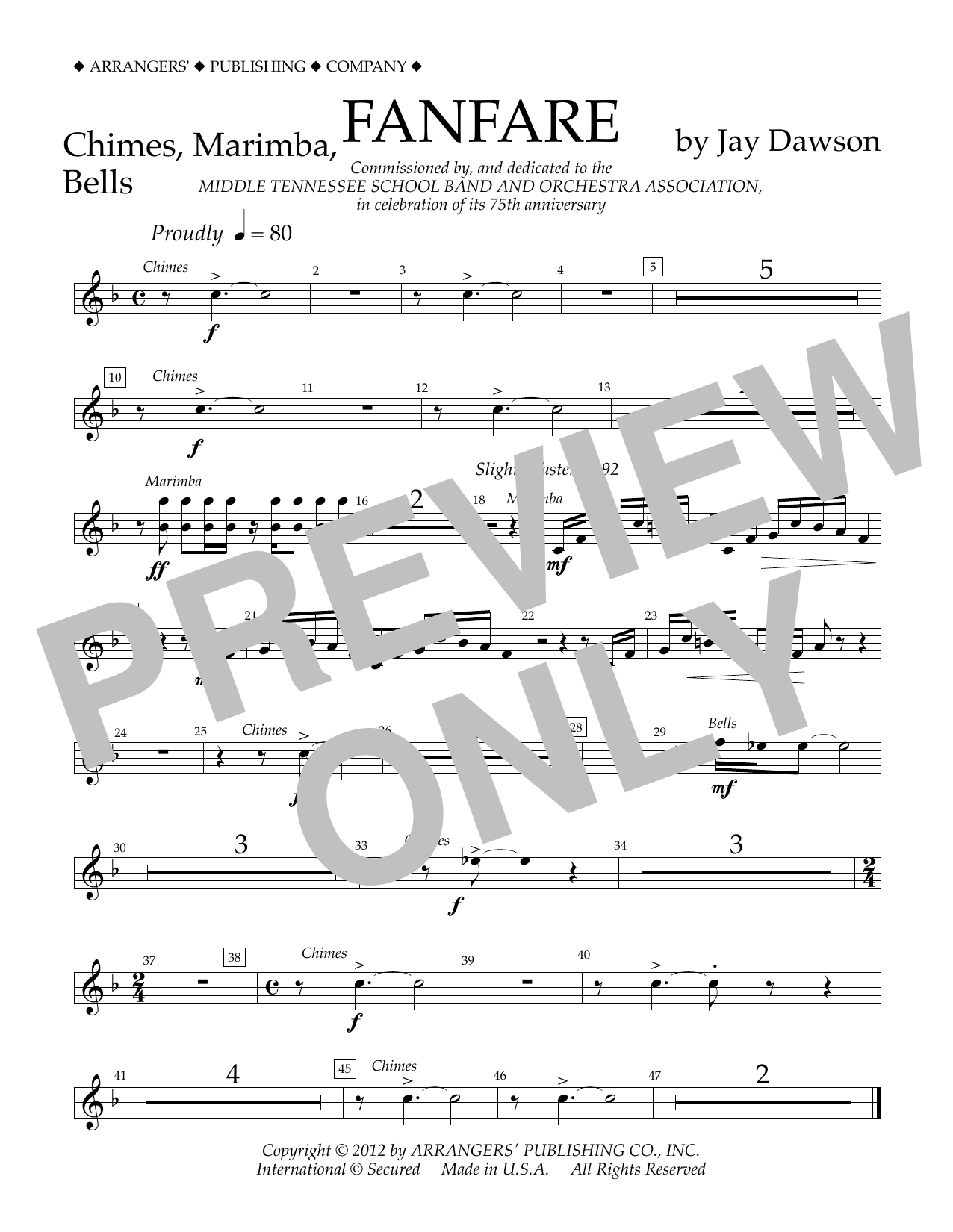 Jay Dawson Fanfare - Chimes, Marimba, Bells Sheet Music Notes & Chords for Concert Band - Download or Print PDF