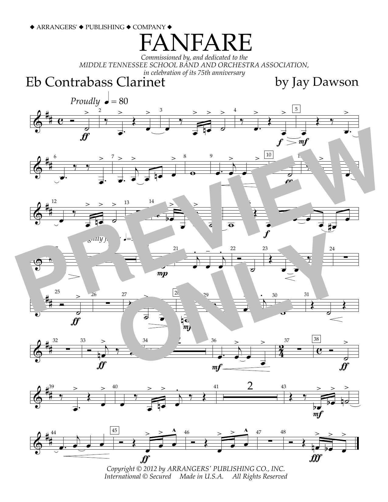 Jay Dawson Fanfare - Eb Contra Bass Clarinet Sheet Music Notes & Chords for Concert Band - Download or Print PDF