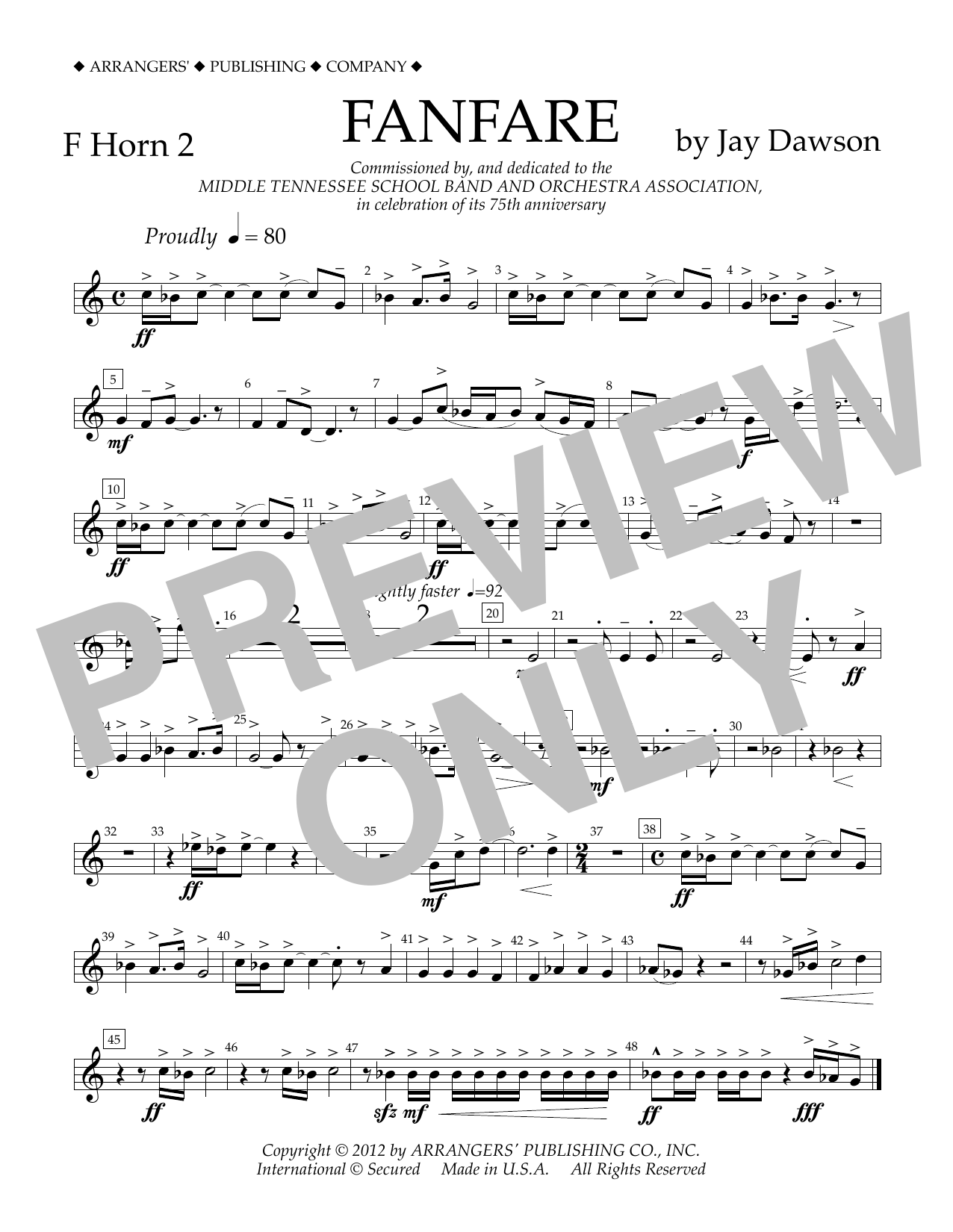 Jay Dawson Fanfare - F Horn 2 Sheet Music Notes & Chords for Concert Band - Download or Print PDF