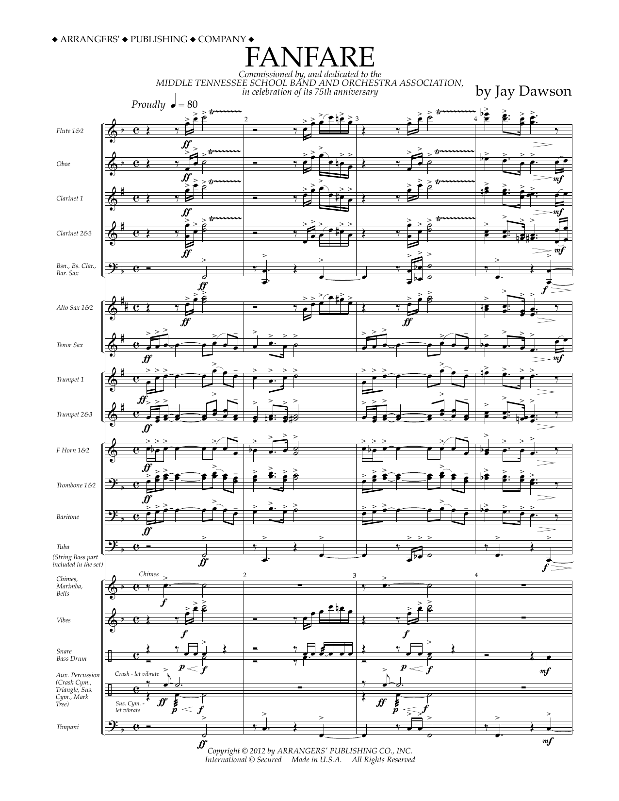 Jay Dawson Fanfare - Full Score Sheet Music Notes & Chords for Concert Band - Download or Print PDF