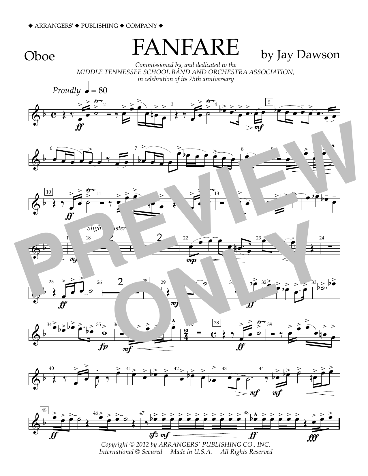 Jay Dawson Fanfare - Oboe Sheet Music Notes & Chords for Concert Band - Download or Print PDF
