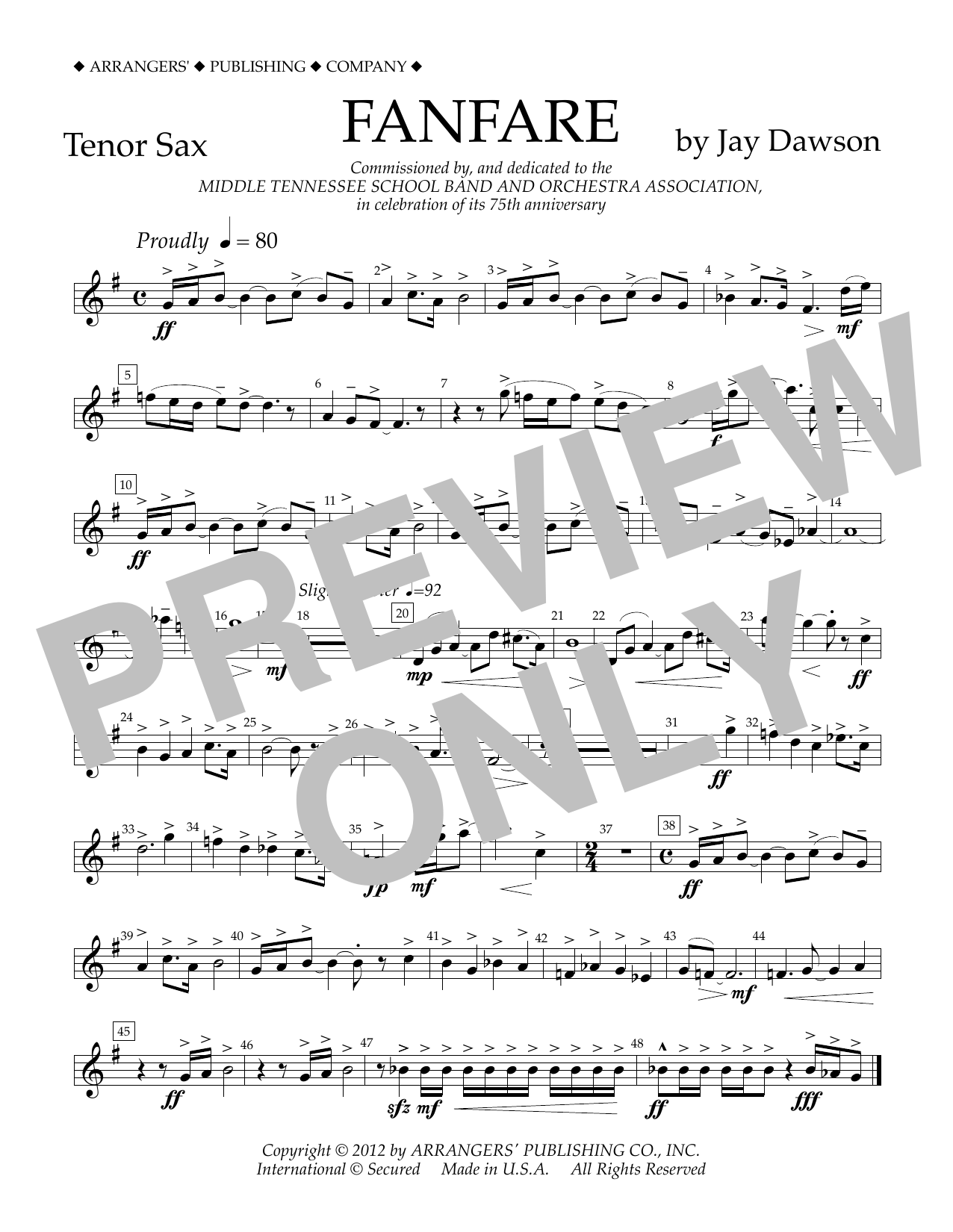 Jay Dawson Fanfare - Tenor Sax Sheet Music Notes & Chords for Concert Band - Download or Print PDF