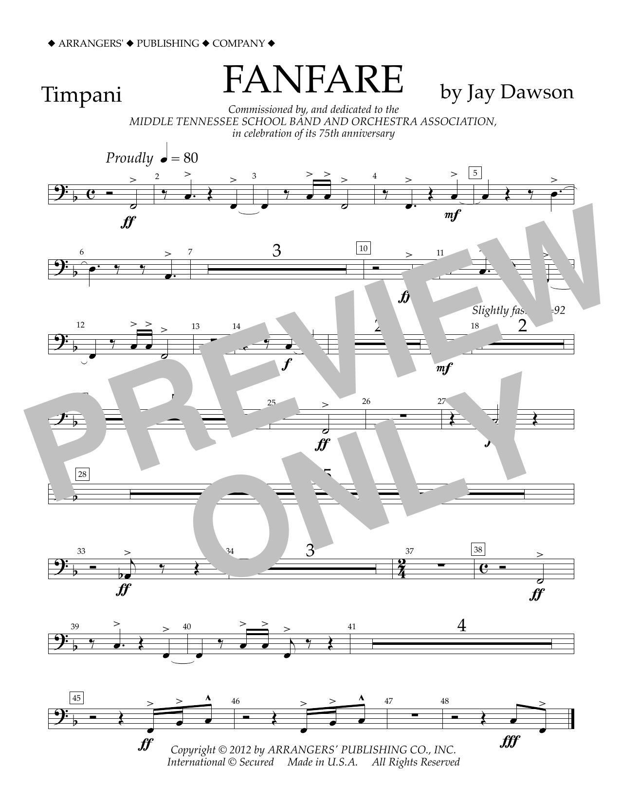 Jay Dawson Fanfare - Timpani Sheet Music Notes & Chords for Concert Band - Download or Print PDF