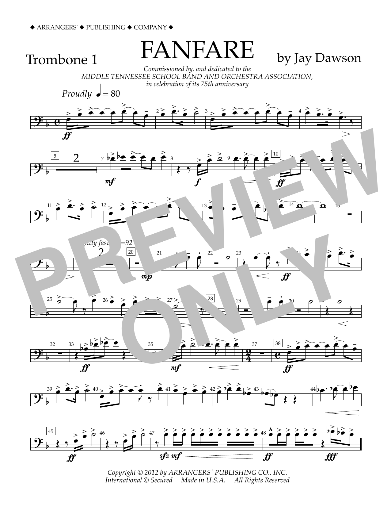 Jay Dawson Fanfare - Trombone 1 Sheet Music Notes & Chords for Concert Band - Download or Print PDF