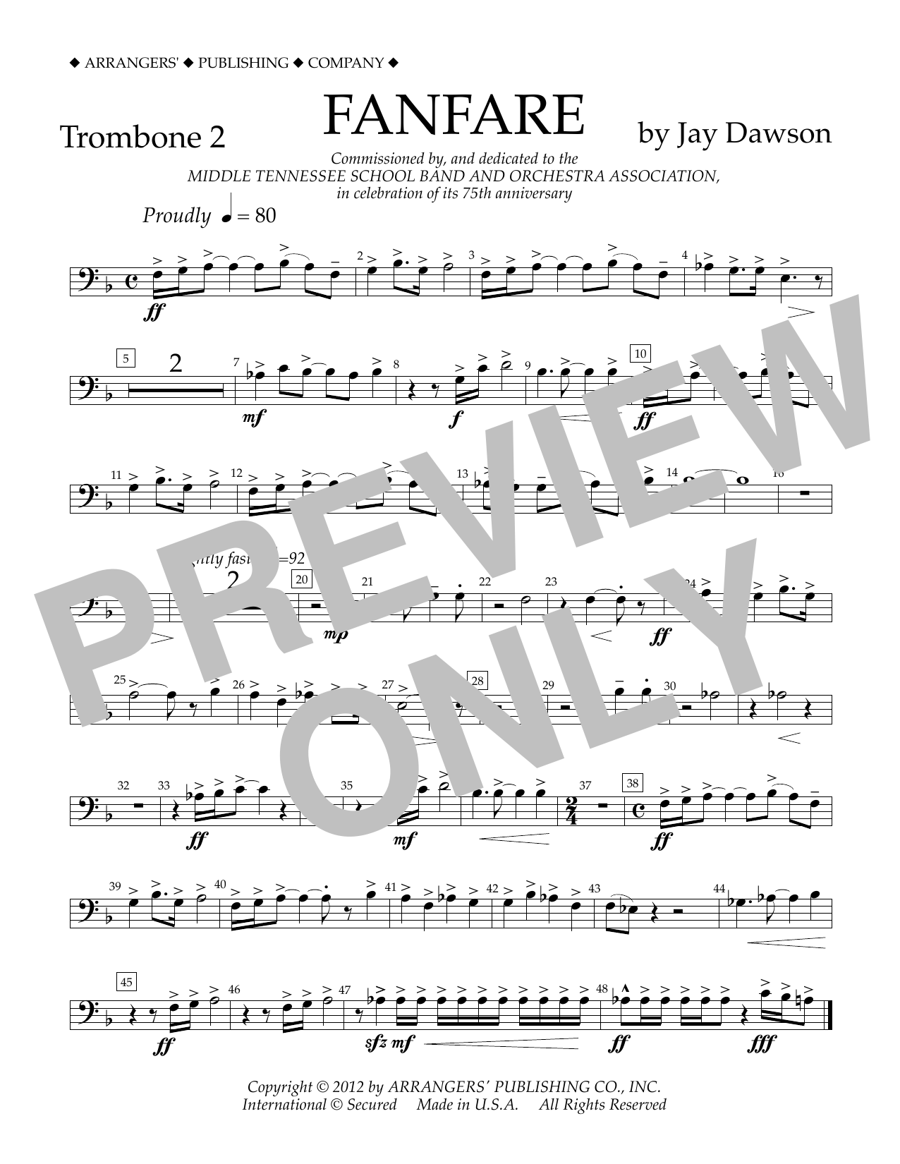 Jay Dawson Fanfare - Trombone 2 Sheet Music Notes & Chords for Concert Band - Download or Print PDF