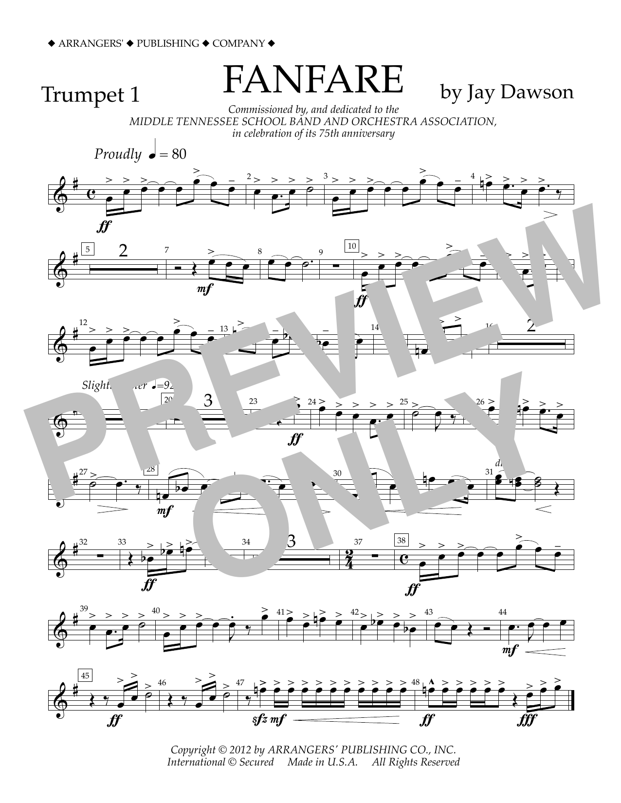 Jay Dawson Fanfare - Trumpet 1 Sheet Music Notes & Chords for Concert Band - Download or Print PDF