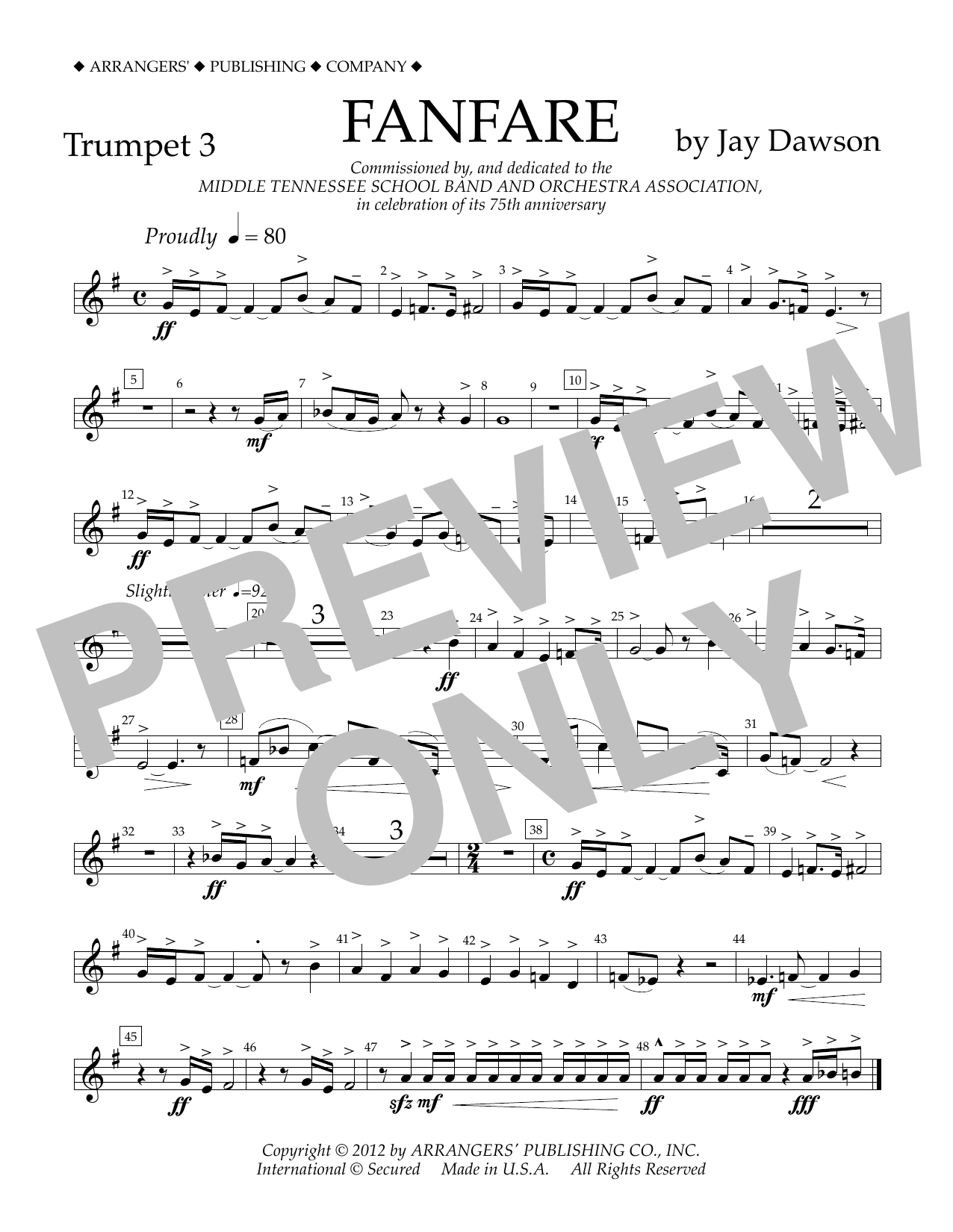 Jay Dawson Fanfare - Trumpet 3 Sheet Music Notes & Chords for Concert Band - Download or Print PDF